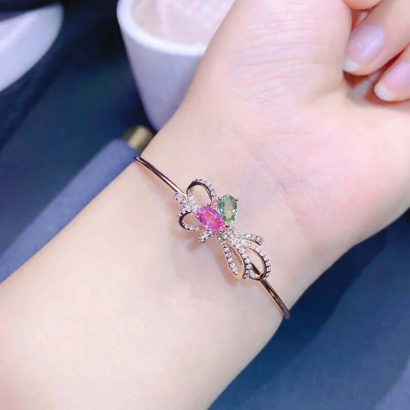 18K White Gold Tourmaline Bangle Bracelet for Women - Elegant Zodiac Libra Jewelry Gift | Perfect for Birthdays, Anniversaries & Special Occasions