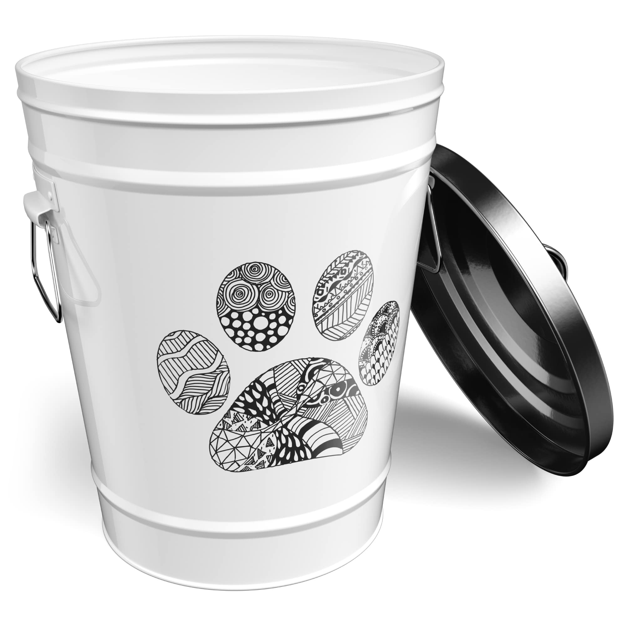 Amici Home Zentangle Pet Paw Canister - Airtight Dog & Cat Food Storage Container with Lid - 17 lbs Metal Bin for Dry Kibble - Modern Kitchen & Pantry Organization for Pet Owners
