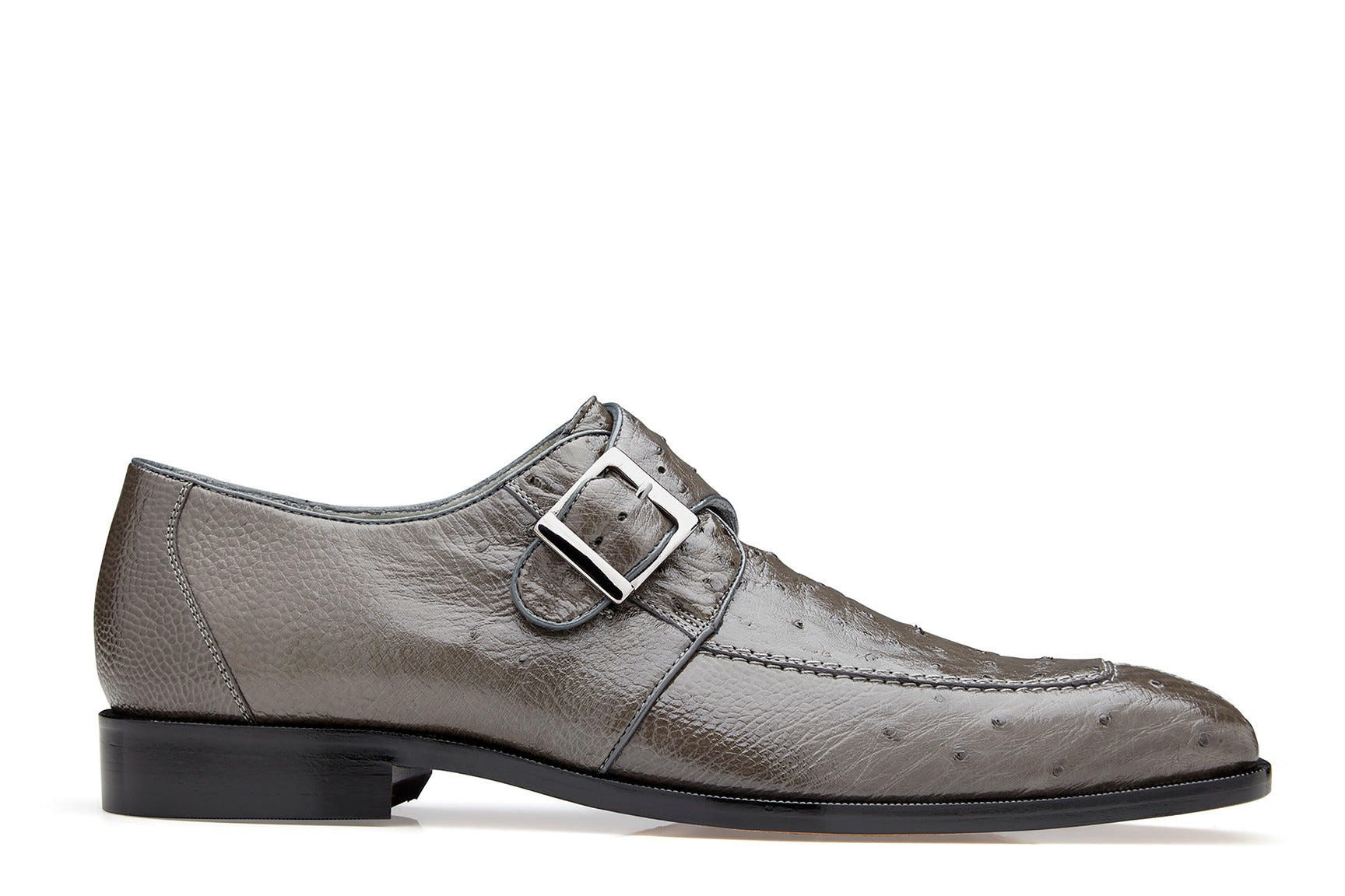 Belvedere Josh Genuine Ostrich Leather Dress Shoes for Men - Gray Single Buckle Formal Shoes (114011) | Perfect for Business Meetings, Weddings & Special Occasions