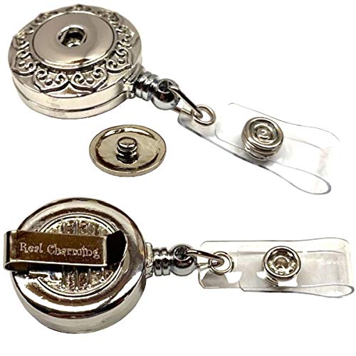 Snap Charm Premium Decorative Badge Reel - Retractable ID Holder with Belt Clip & 5 Snap Charms Jewelry Set | Perfect for Nurses, Teachers, Healthcare Workers & Office Professionals (OH Holiday Collection)
