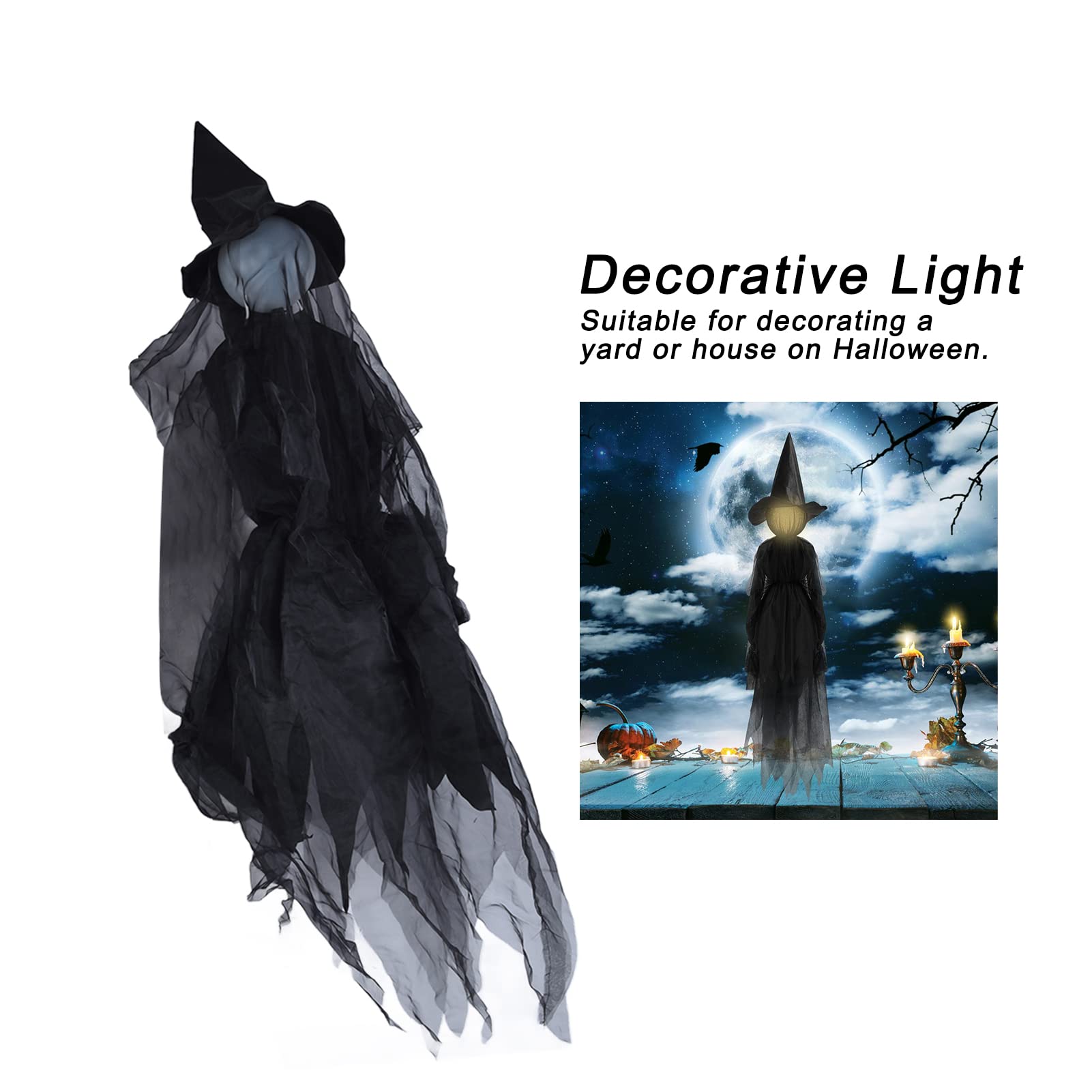 LED Halloween Witch Light Decoration with Sound Effects - Outdoor Halloween Yard Decor for Garden, Lawn, and Patio - Spooky Party Lighting for Trick or Treat