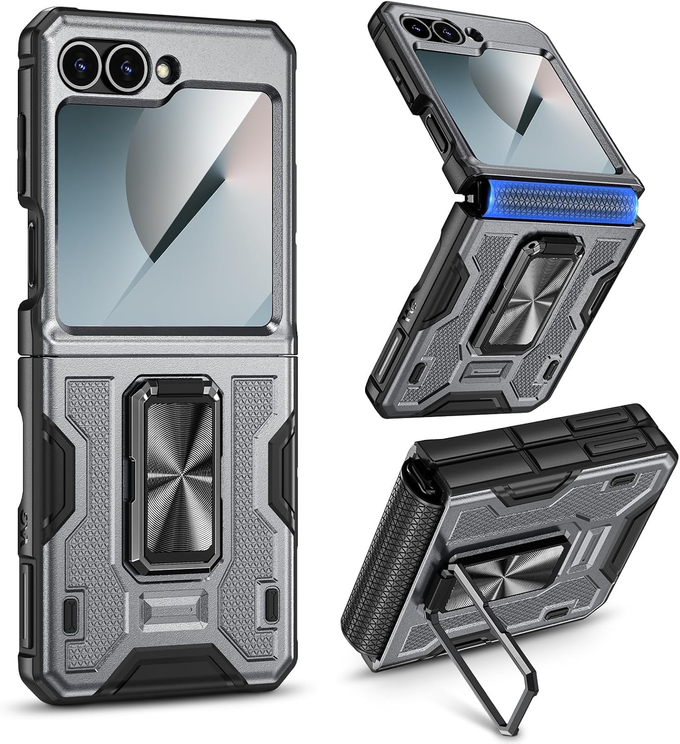Samsung Galaxy Z Flip 6 Magnetic Ring Kickstand Case - Shockproof Full Body Protection Cover for Wireless Charging | Perfect for Work, Travel & Outdoor Activities