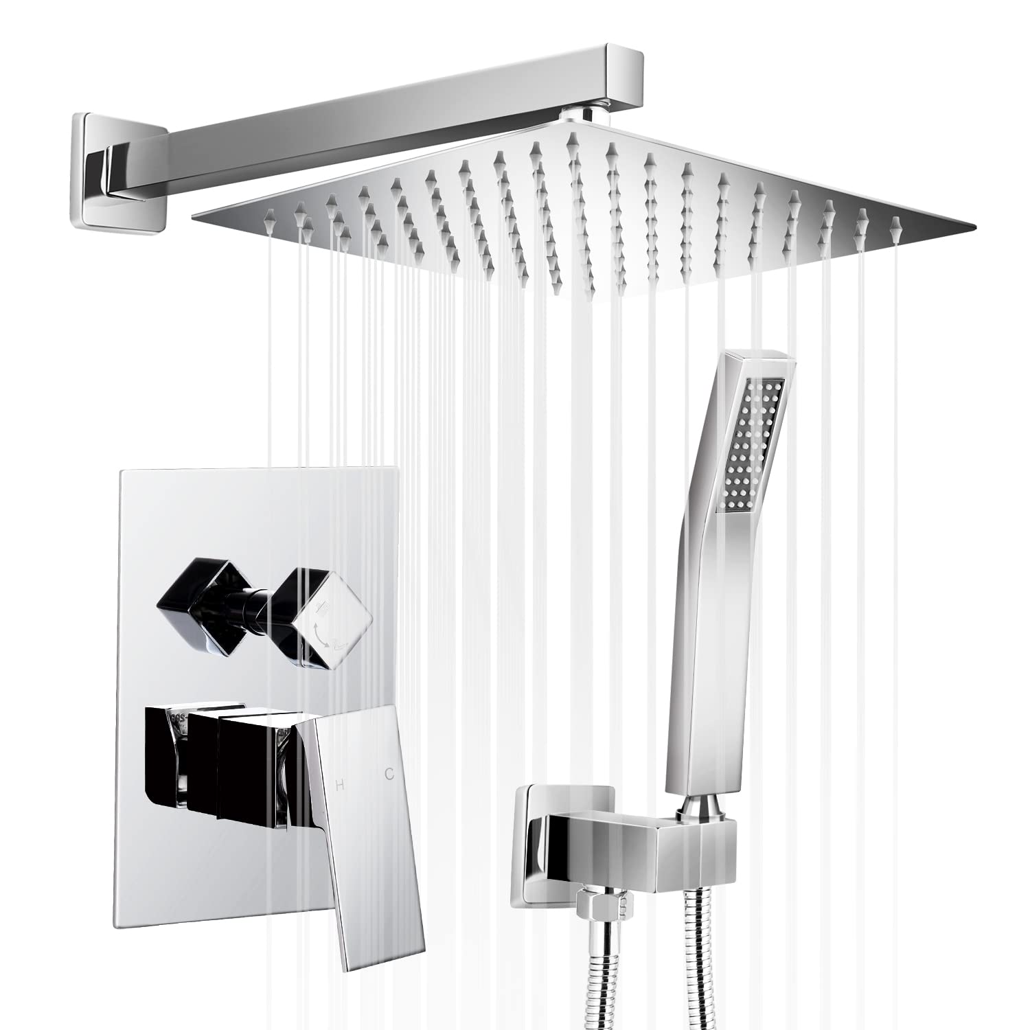 Qomolangma 10 Inch Luxury Stainless Steel Rain Shower System - Wall Mounted Rainfall Shower Faucet Set with Handheld Sprayer & Mixer Valve | Perfect for Modern Bathroom, Spa-Like Shower Experience