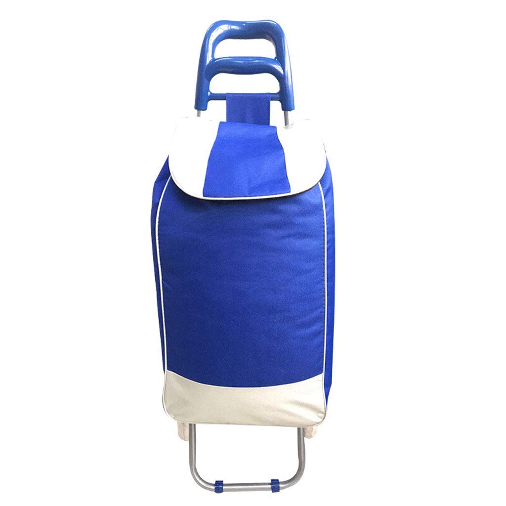 Foldable Collapsible Wagon Cart - Heavy Duty Portable Shopping Cart with 28-97cm Adjustable Handle, Grocery Hauler for Supermarket, Beach, Picnic & Outdoor Activities (Blue)