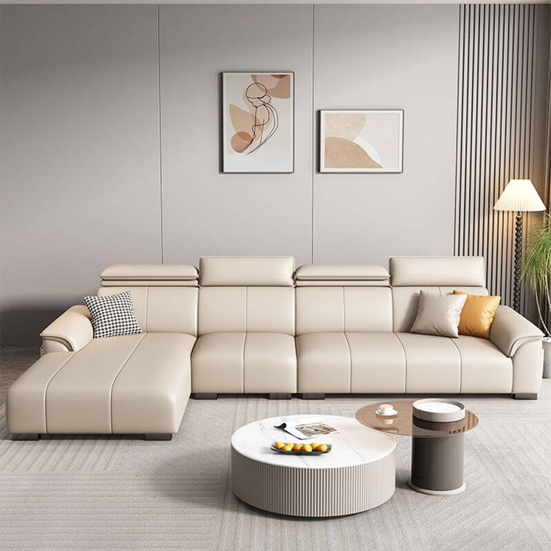 L-Shaped Left Sectional Sofa with Adjustable Headrest - Modern Living Room Couch for Small Spaces, Apartment & Home Theater Seating