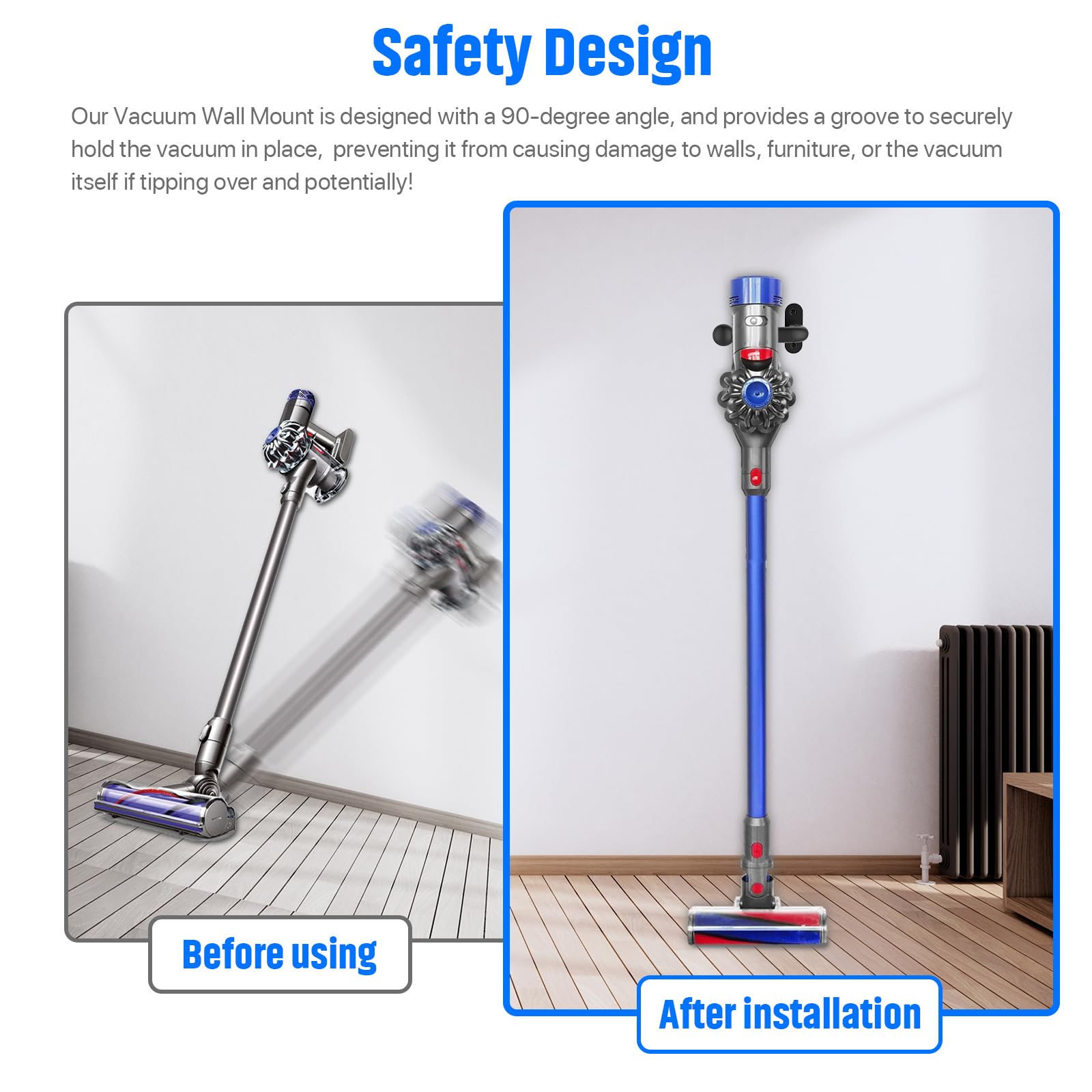Durable Vacuum Wall Mount Holder for Shark & Dyson Vacuums - Compatible with Shark IX141, IZ163H, IZ361H, IZ462H, IZ483H, IZ562H, IZ682H, Ultracyclone CH901, CH951 & Dyson V10, V11, V12, V15 Outsize - Perfect for Garage, Closet, or Utility Room Organization