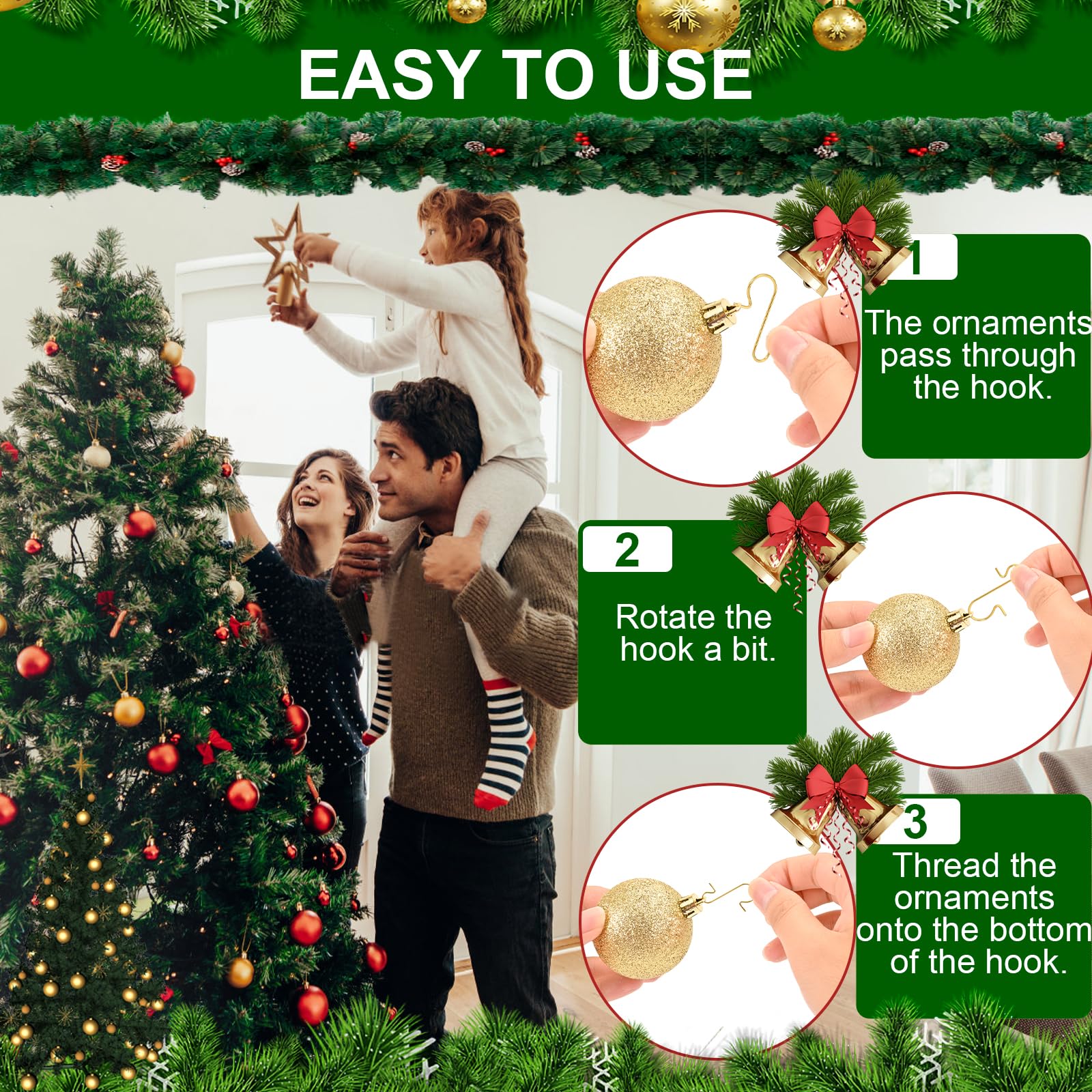150 Pcs Christmas Ornament Hooks - Heavy Duty Non-Slip Tree Hangers for Xmas Decorations, Includes Storage Box - Perfect for Holiday Decorating, Gift Wrapping & Party Decor