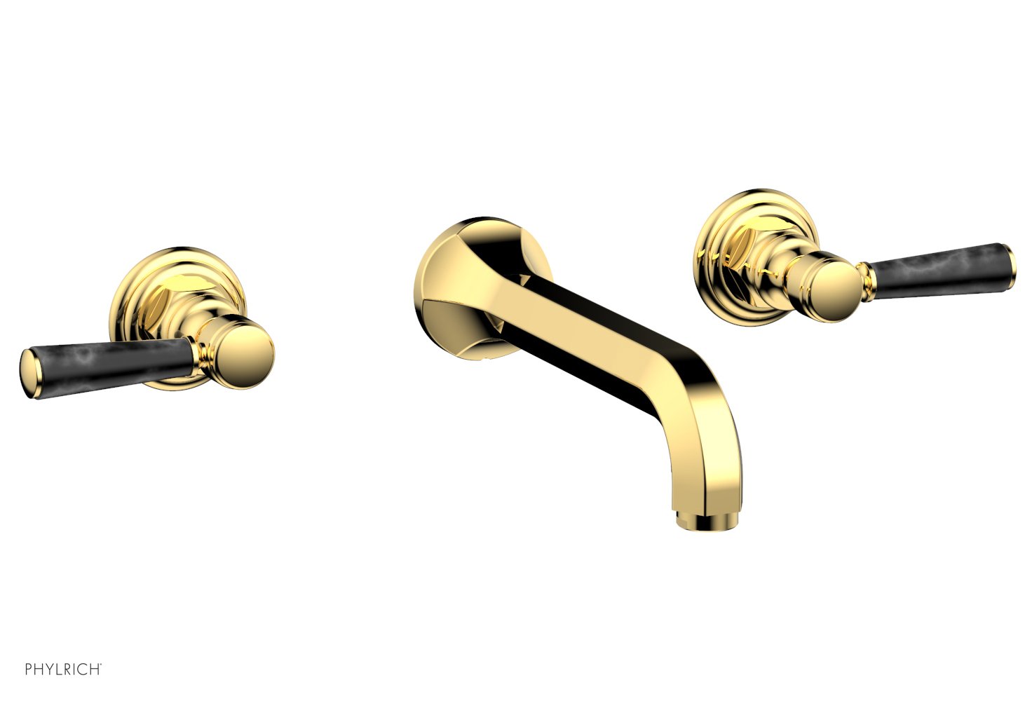HEX TRADITIONAL Wall Lavatory Faucet Set - Black Marble Lever Handles 500 13 - Modern Bathroom Sink Faucet for Home & Commercial Use