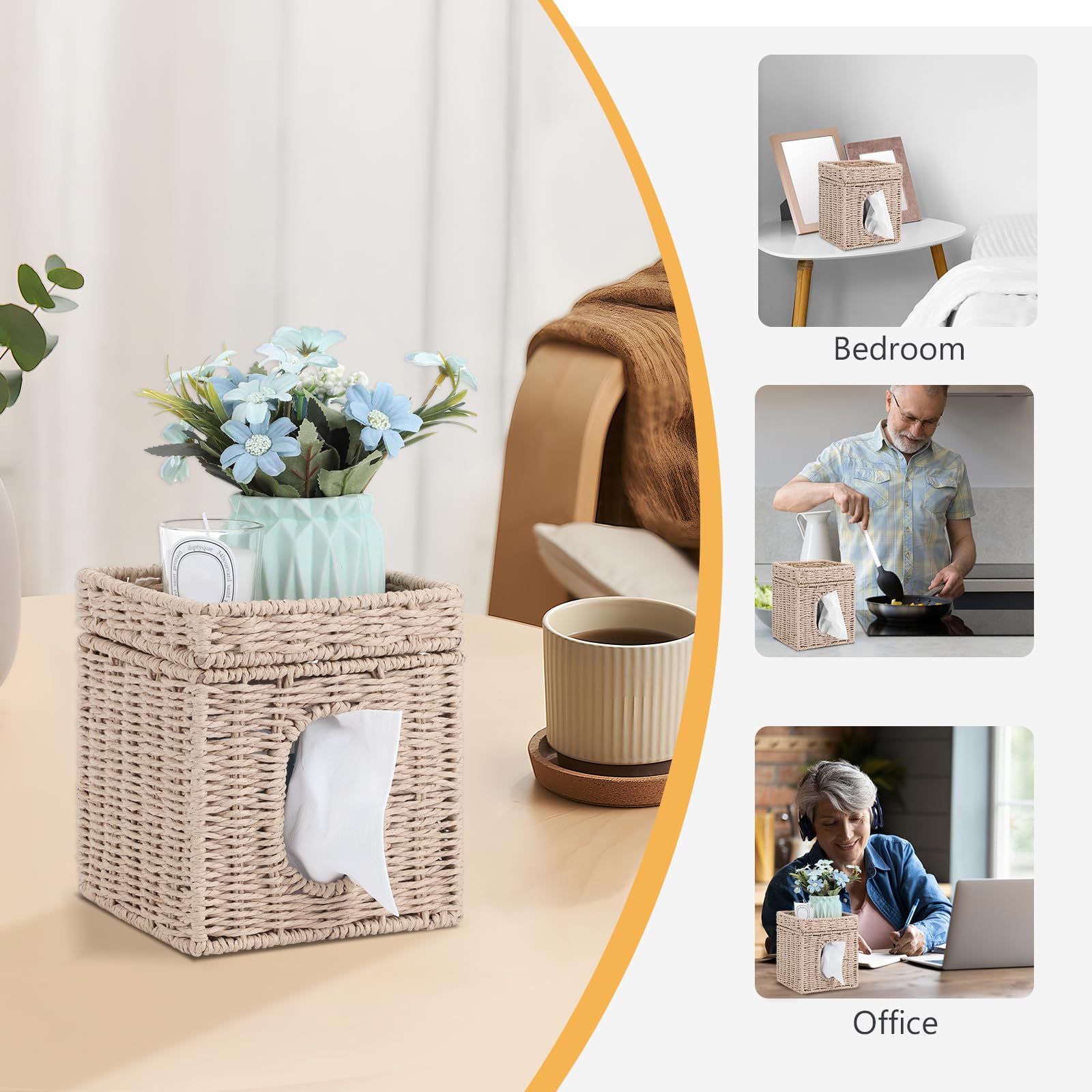 Premium Woven Tissue Box Cover with Storage Tray - 6