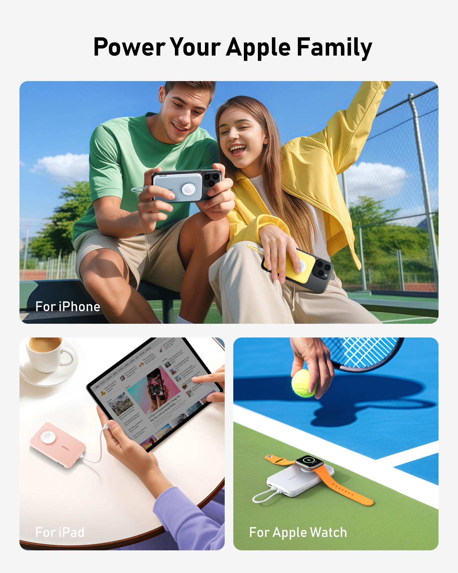 VEGER 10000mAh Portable Charger with Built-in Removable Cable - PD 20W Fast Charging Power Bank for iPhone 15/14/13 Pro Max, Samsung Galaxy, Apple Watch - Compact Travel Charger for Camping, Hiking & Business Trips (White)