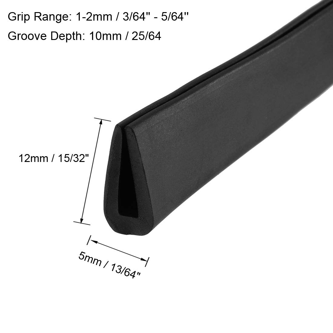 uxcell Black Rubber U Channel Edge Protector - 1/16