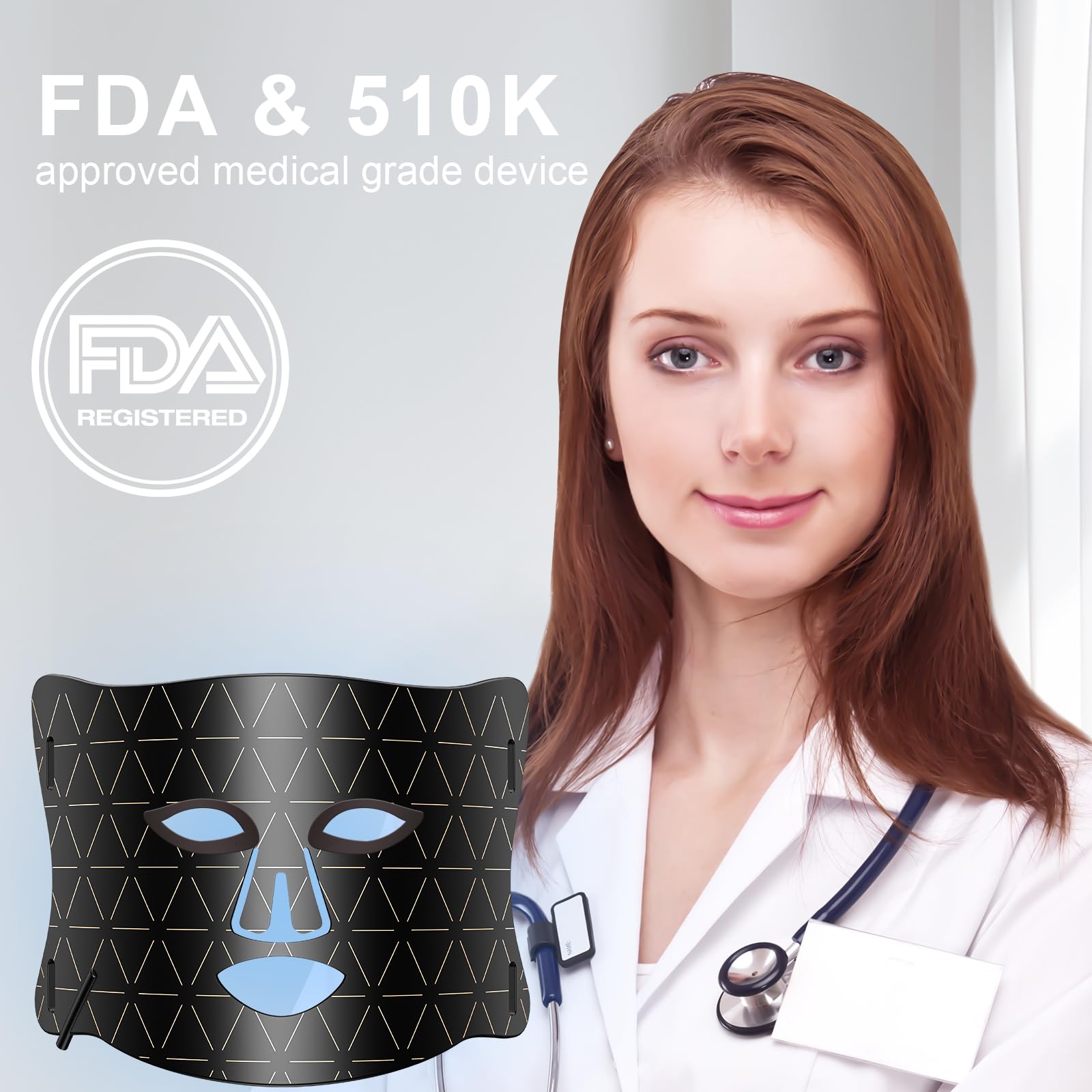 Lovsheme LED Face Mask - FDA Approved Red Light Therapy Mask for Acne, Wrinkles & Skin Rejuvenation - 3 Light Modes with Remote Control & Eye Protection - Professional At-Home Skincare Device for Anti-Aging & Clear Skin - Perfect for Daily Beauty Routine & Spa Treatments