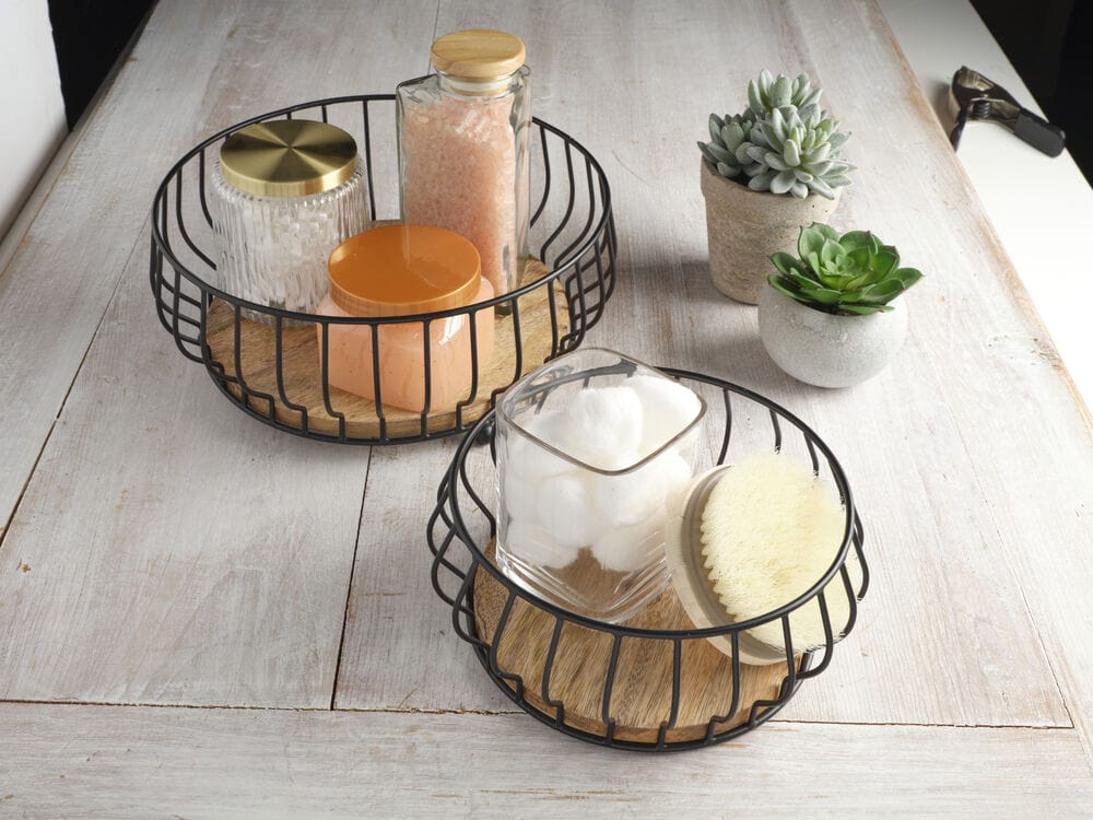 Savannah 2-Tier Wooden Fruit Basket - Organize Fresh Fruits & Vegetables in Kitchen, Pantry, or Dining Table Display