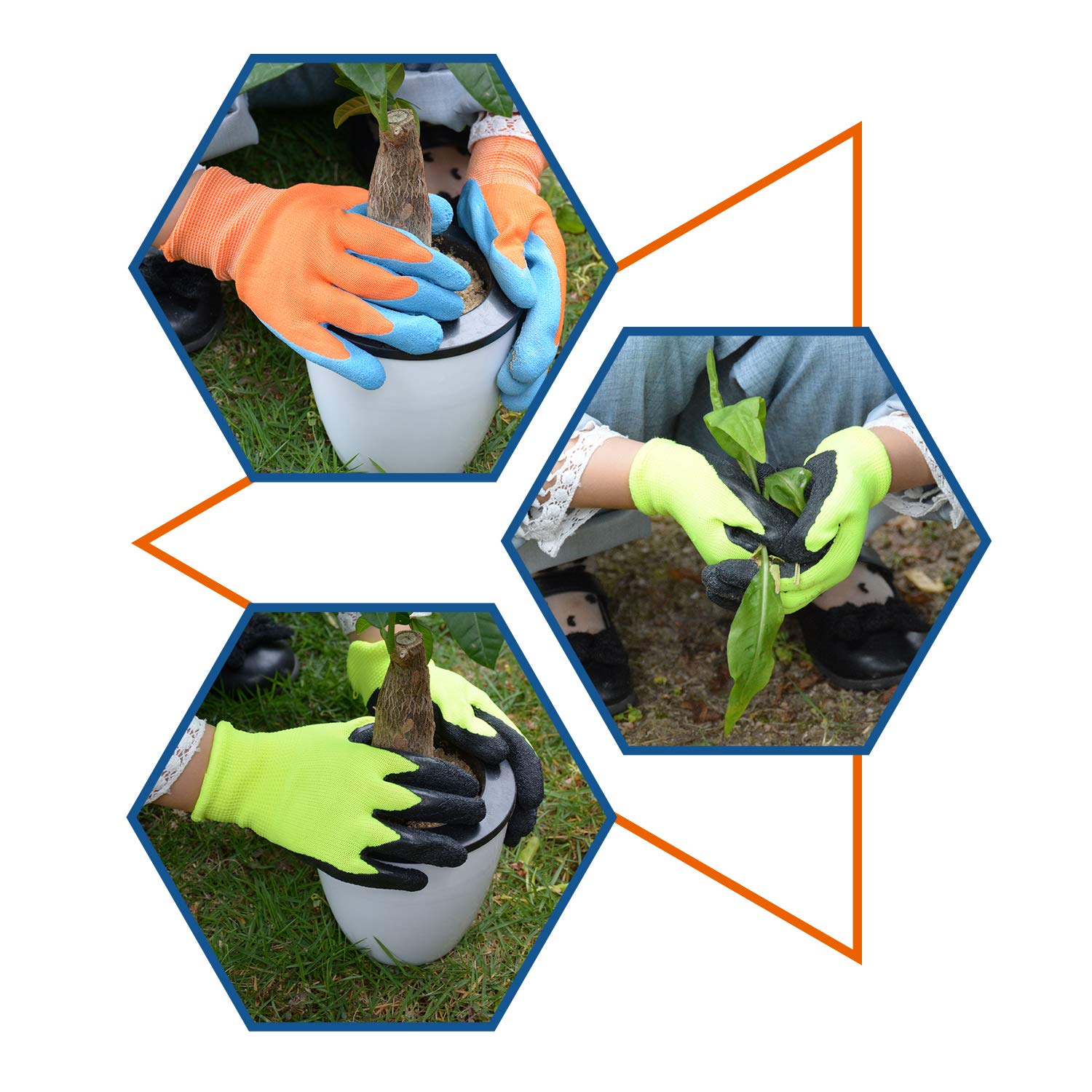 HANDLANDY Kids Gardening Gloves for Boys & Girls Ages 3-13 - 2 Pairs Foam Rubber Coated Children's Garden Gloves (Size 2 for 3-4 Year Olds) - Perfect for Planting, Weeding & Outdoor Play
