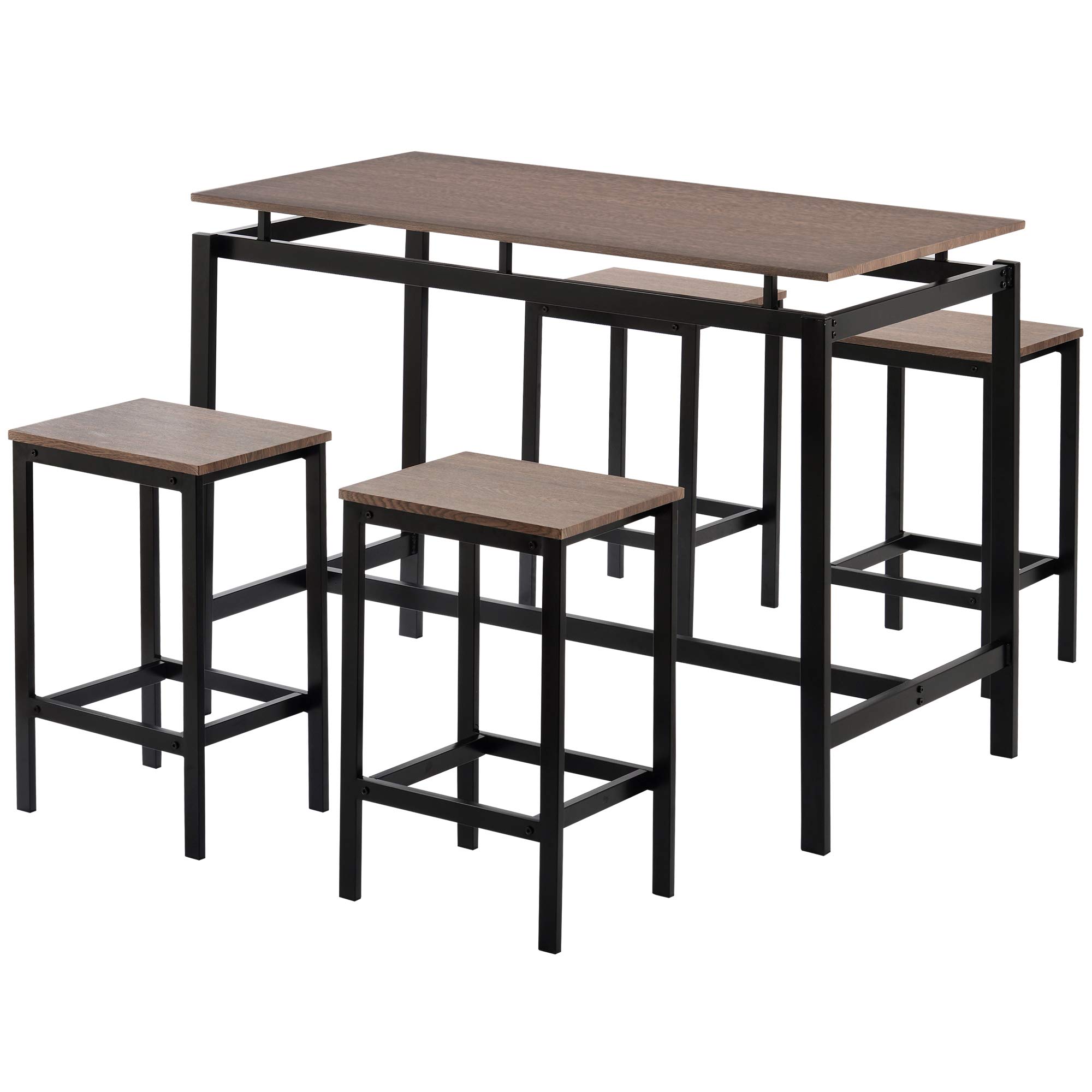 5-Piece Industrial Counter Height Dining Table Set with 4 Bar Stools - Space Saving Rectangular Dark Brown Kitchen Dinette (47.2''L x 23.6''W x 35''H) - Perfect for Small Apartments, Kitchens, Breakfast Nooks & Pub Style Dining