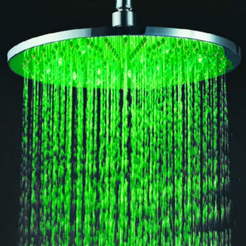 12 Inch Round Rainfall LED Shower Head - Cascada Stainless Steel Chrome Finish Showerhead (No Shower Arm Included) | Modern Bathroom Upgrade for Spa-Like Experience