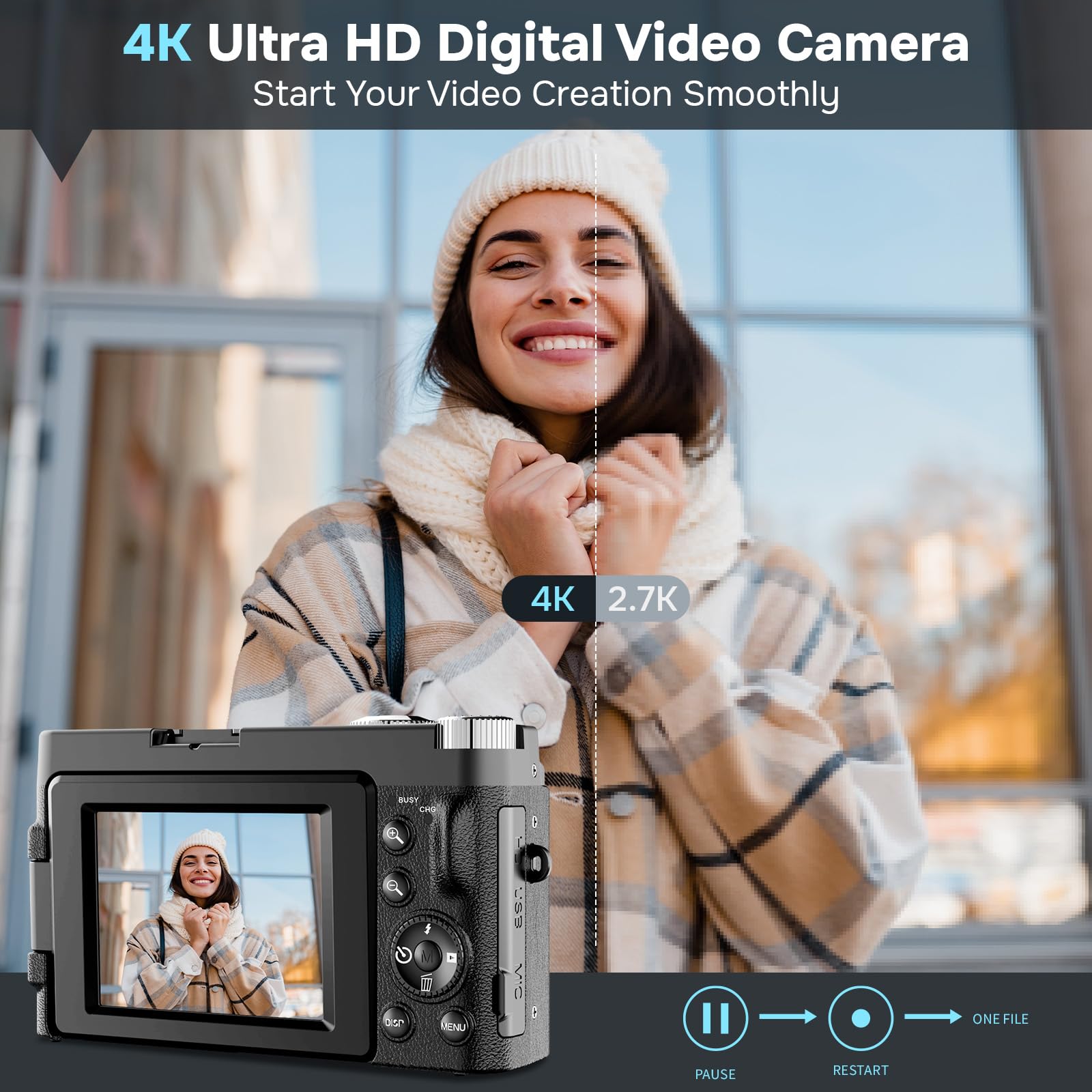 4K Digital Camera for Photography & Vlogging - 48MP Autofocus YouTube Camera with 3