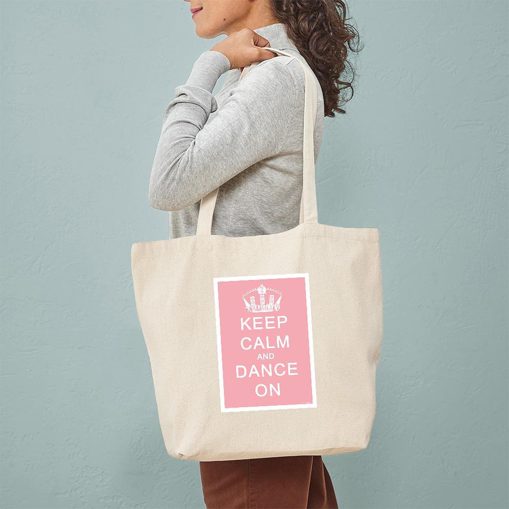 Keep Calm And Dance On Pink Canvas Tote Bag - Reusable Natural Shopping Bag for Groceries, Beach & Daily Use