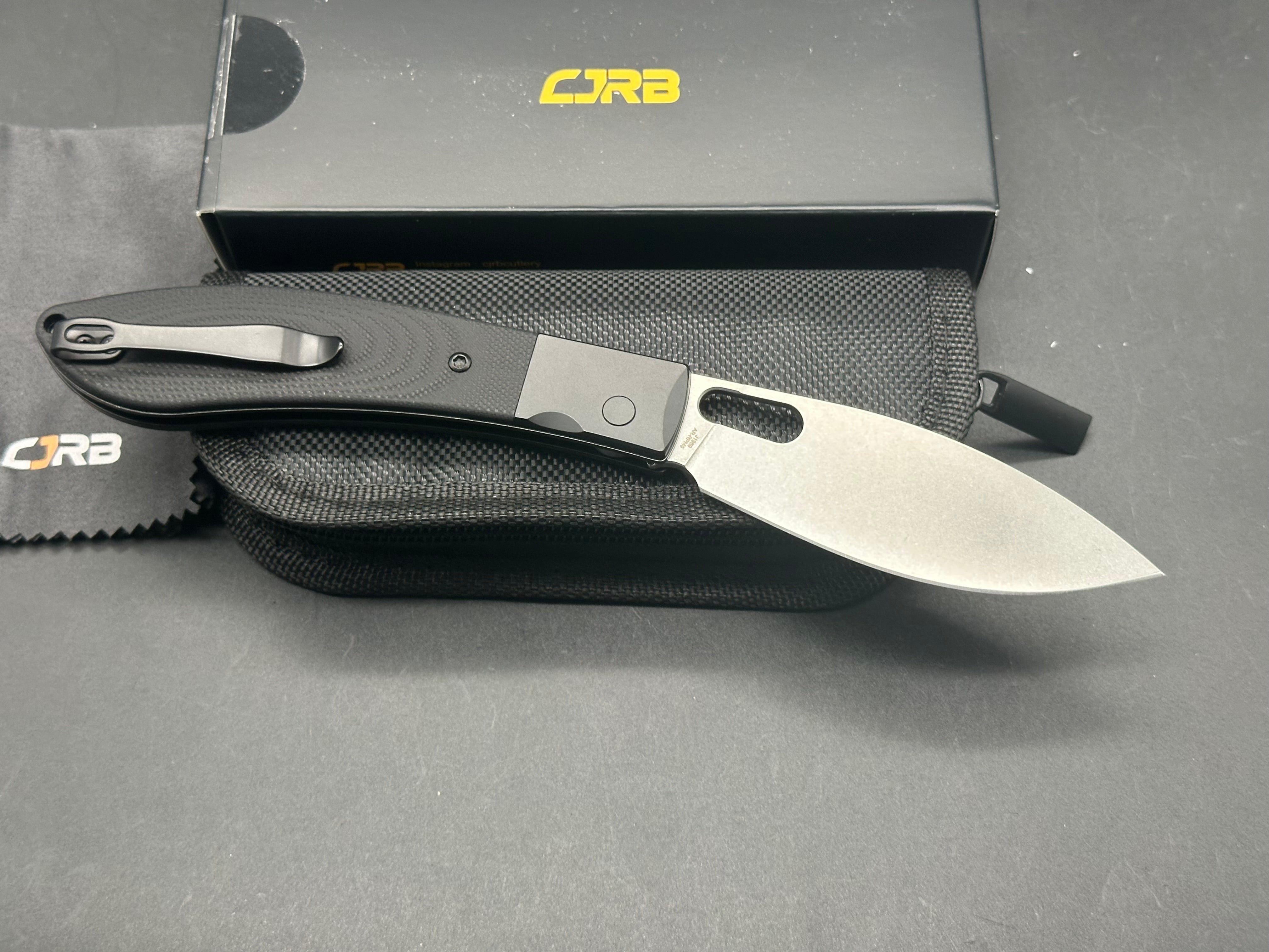 CJRB SASAYA Folding Knife - Black G10 Handle, AR-RPM9 Steel Blade, Drop Point Plain Edge with Stonewash Finish - EDC, Outdoor, Camping, Survival Gear