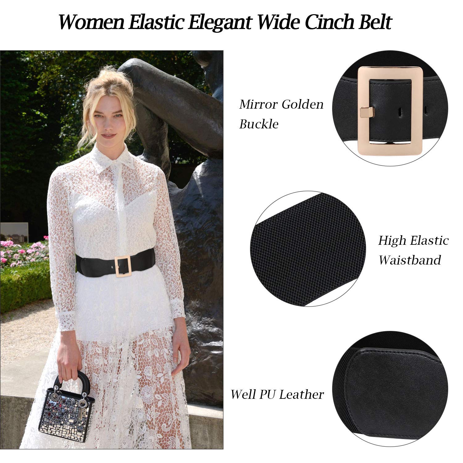SUOSDEY Women's Wide Stretch Elastic Waist Belt with Metal Buckle - Adjustable Fashion Belt for Dresses, Skirts & Pants | Perfect for Office, Casual & Evening Wear