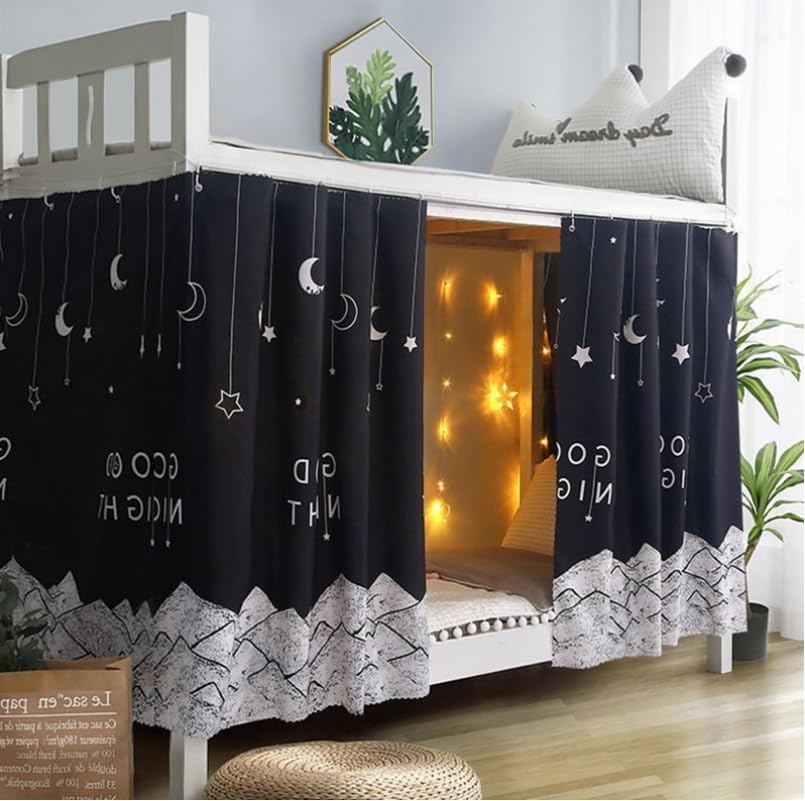 Bottom Bunk Bed Curtains for Privacy - Twin Size Underbed Curtains for Low Loft Beds (2 Panels, Moon Pattern) - Perfect for Dorms, Kids Rooms & Small Spaces