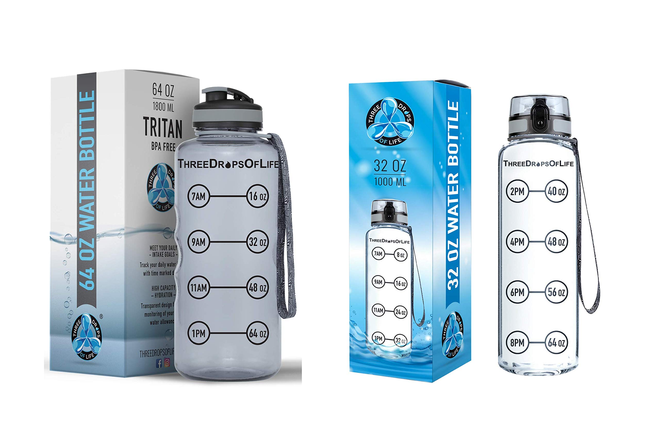 32oz & 64oz BPA-Free Tritan Water Bottles with Hydration Tracker - Clear Reusable Sports Bottle for Gym, Hiking & Outdoor Activities