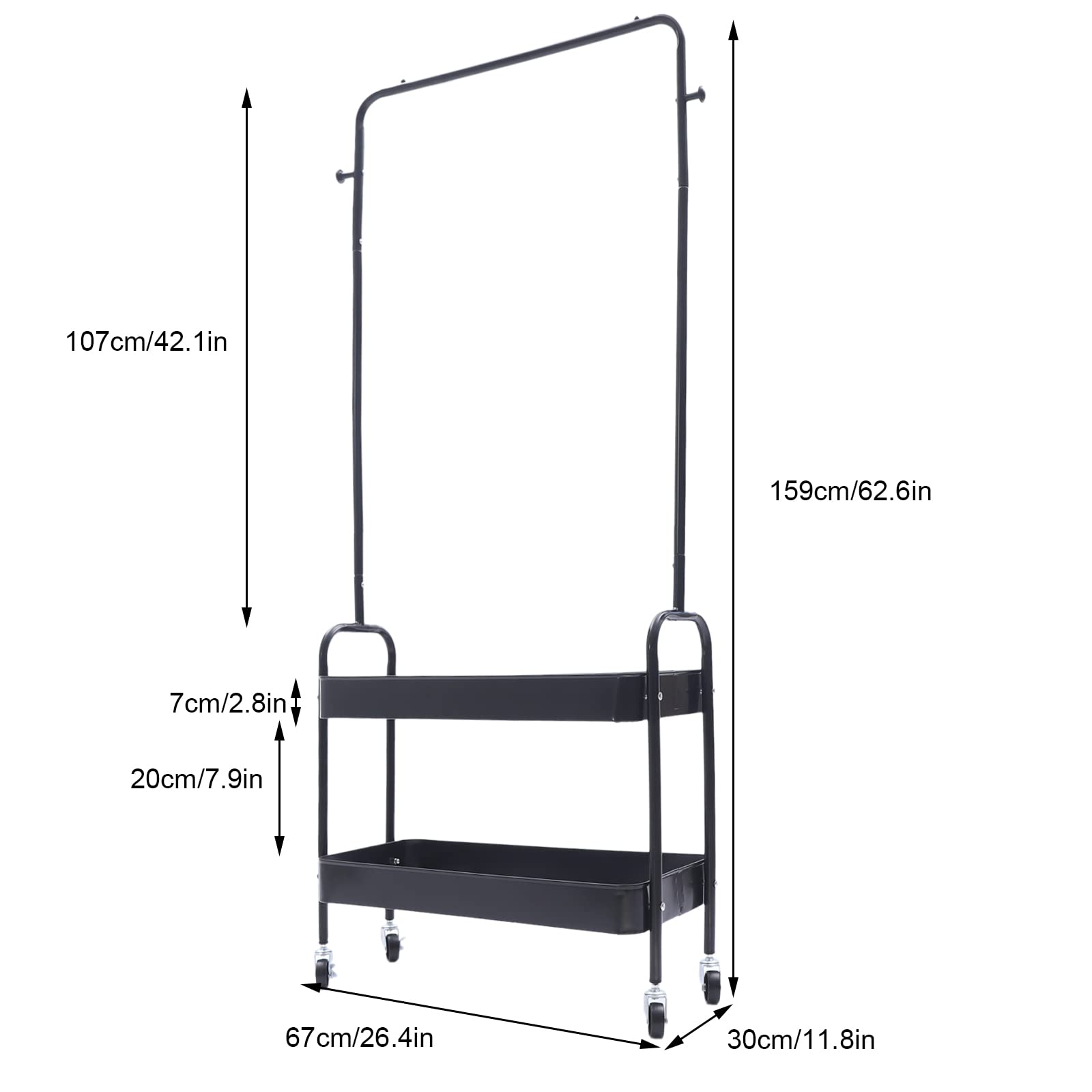 Modern 2-Tier Metal Garment Rack with Wheels - Heavy Duty Clothing Stand for Home, Wedding & Retail Stores - Black Dress Display Hanger with Storage Basket - Perfect for Bedroom Closet, Boutique Shop & Event Venues