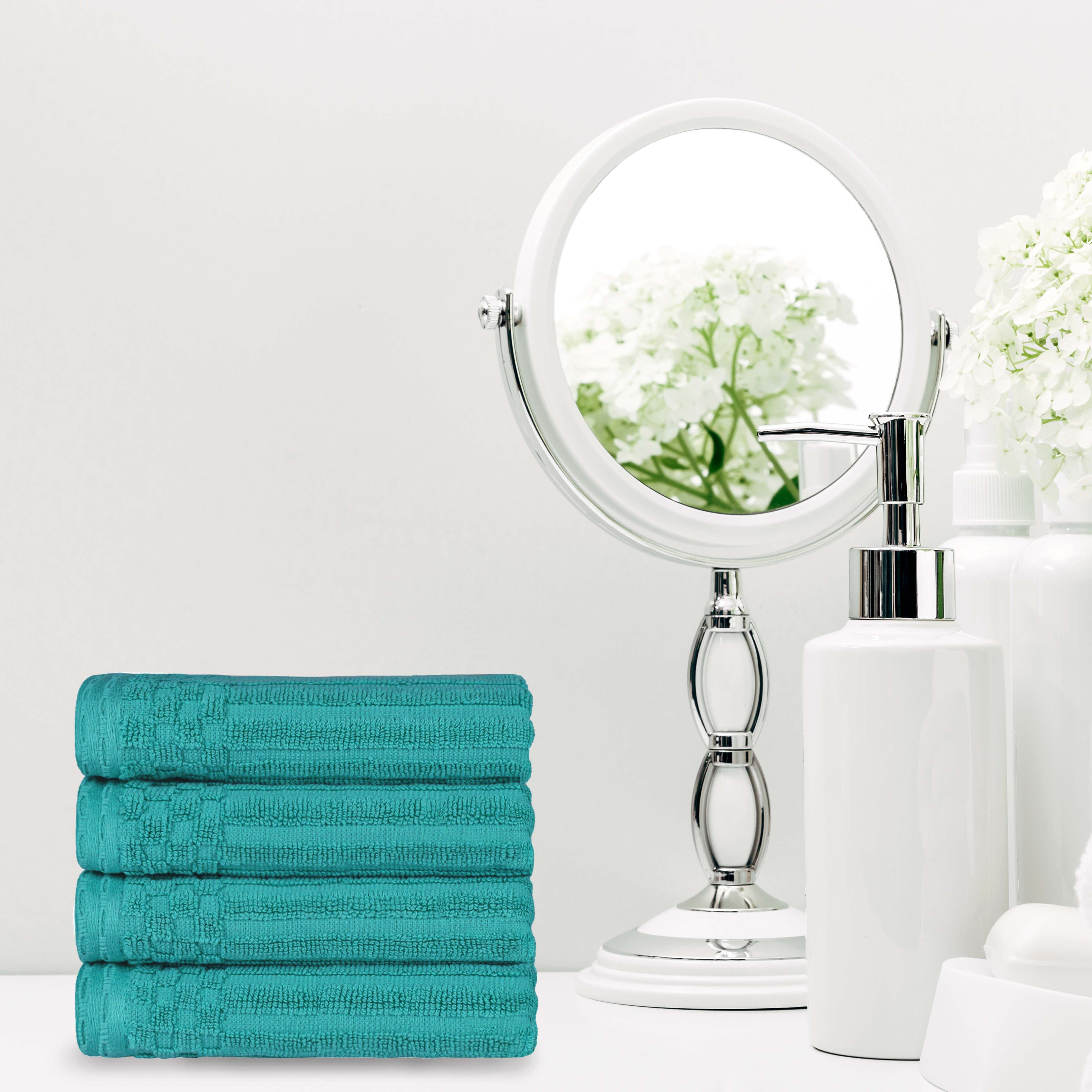 Premium Cotton Ribbed Textured Hand Towels - Ultra Absorbent 4-Piece Bath Towel Set for Kitchen, Bathroom & Gym - Soft Quick-Drying Guest Towels