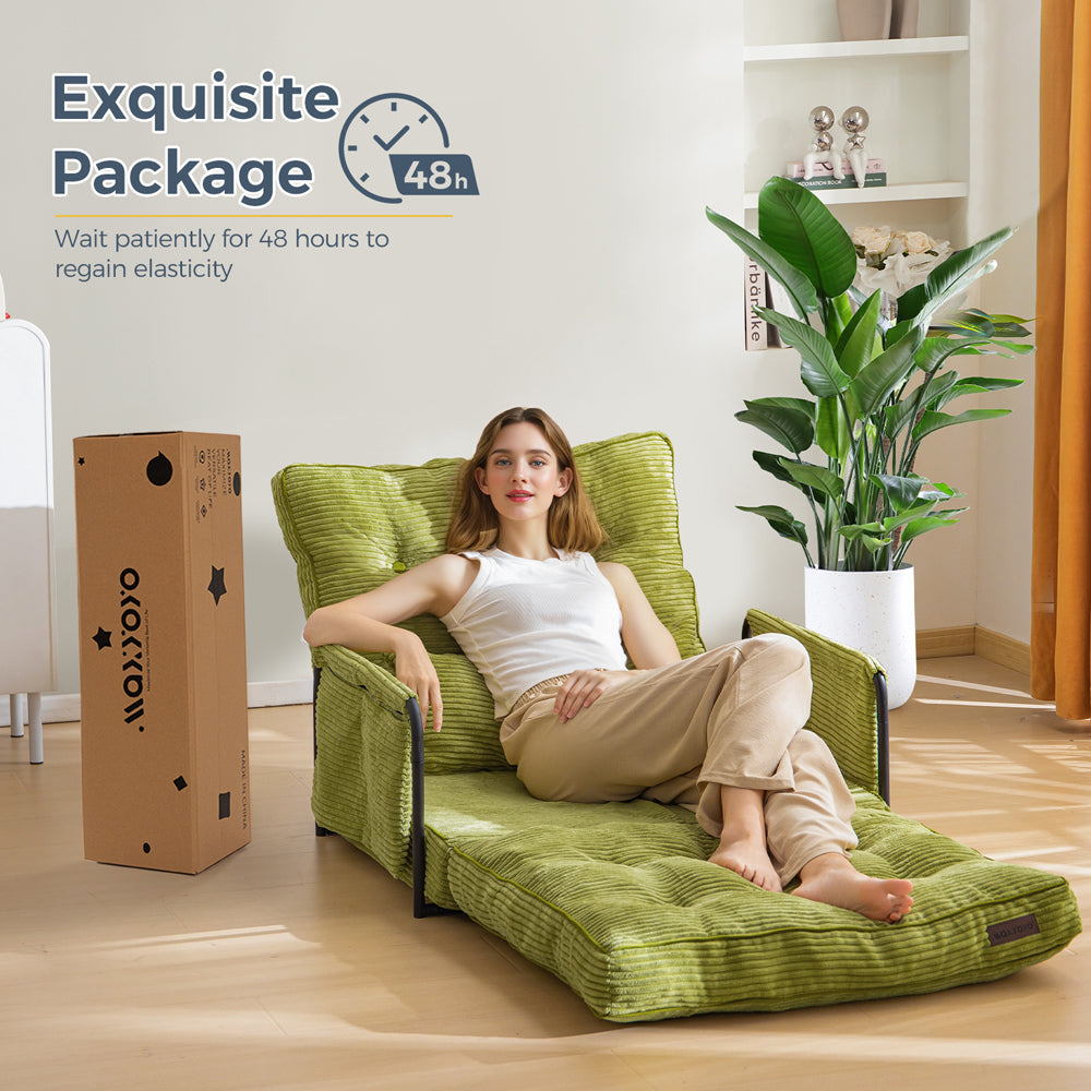 MAXYOYO Adjustable Floor Sofa Bed - 5 Position Foldable Lazy Sofa with Pillow & Armrests, Single Size Green - Perfect for Small Spaces, Living Rooms, Dorms & Guest Beds