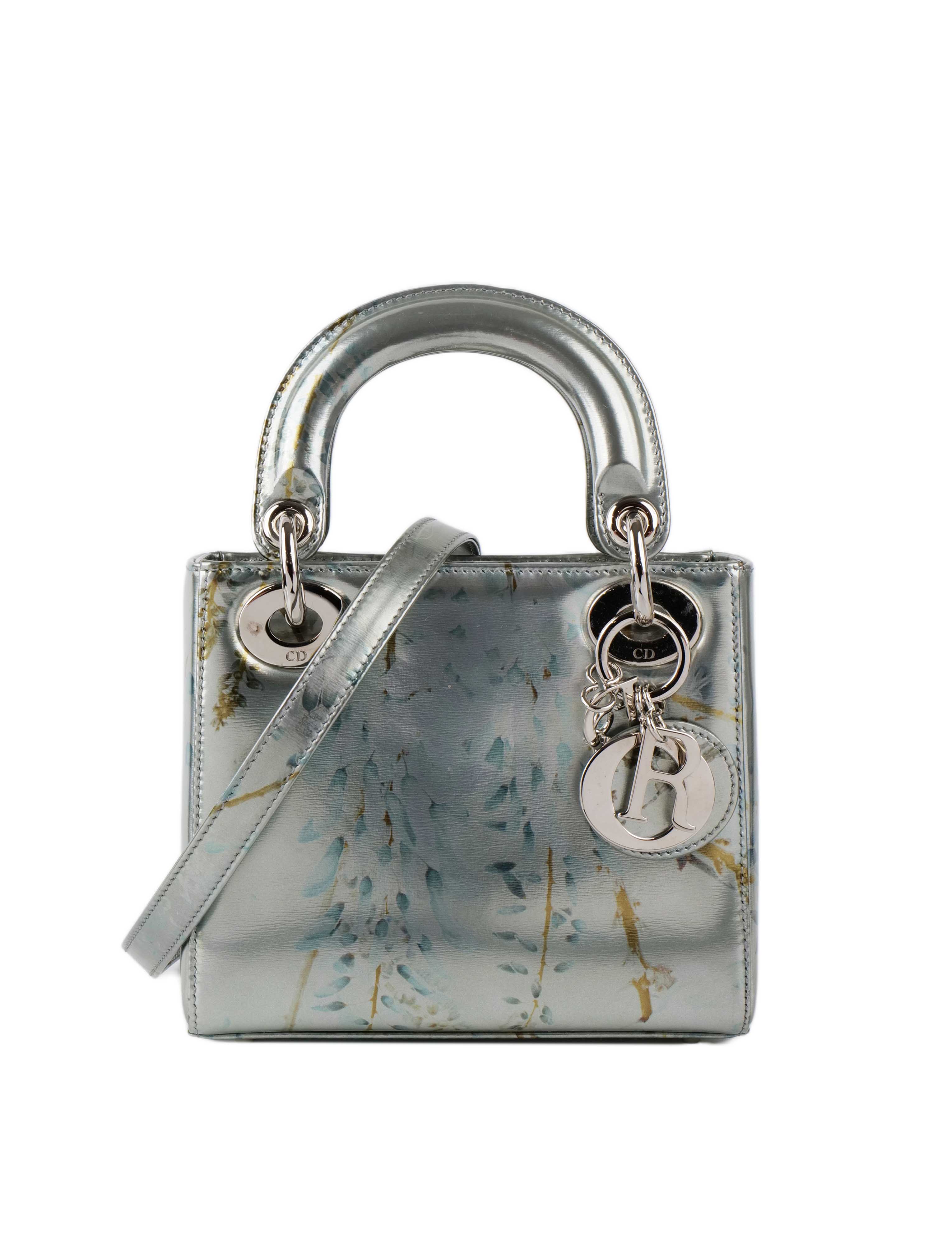 Dior 2015 Limited Edition Metallic Grey Mini Lady Dior Handbag - Luxury Designer Crossbody Purse for Women, Perfect for Evening Parties & Special Occasions