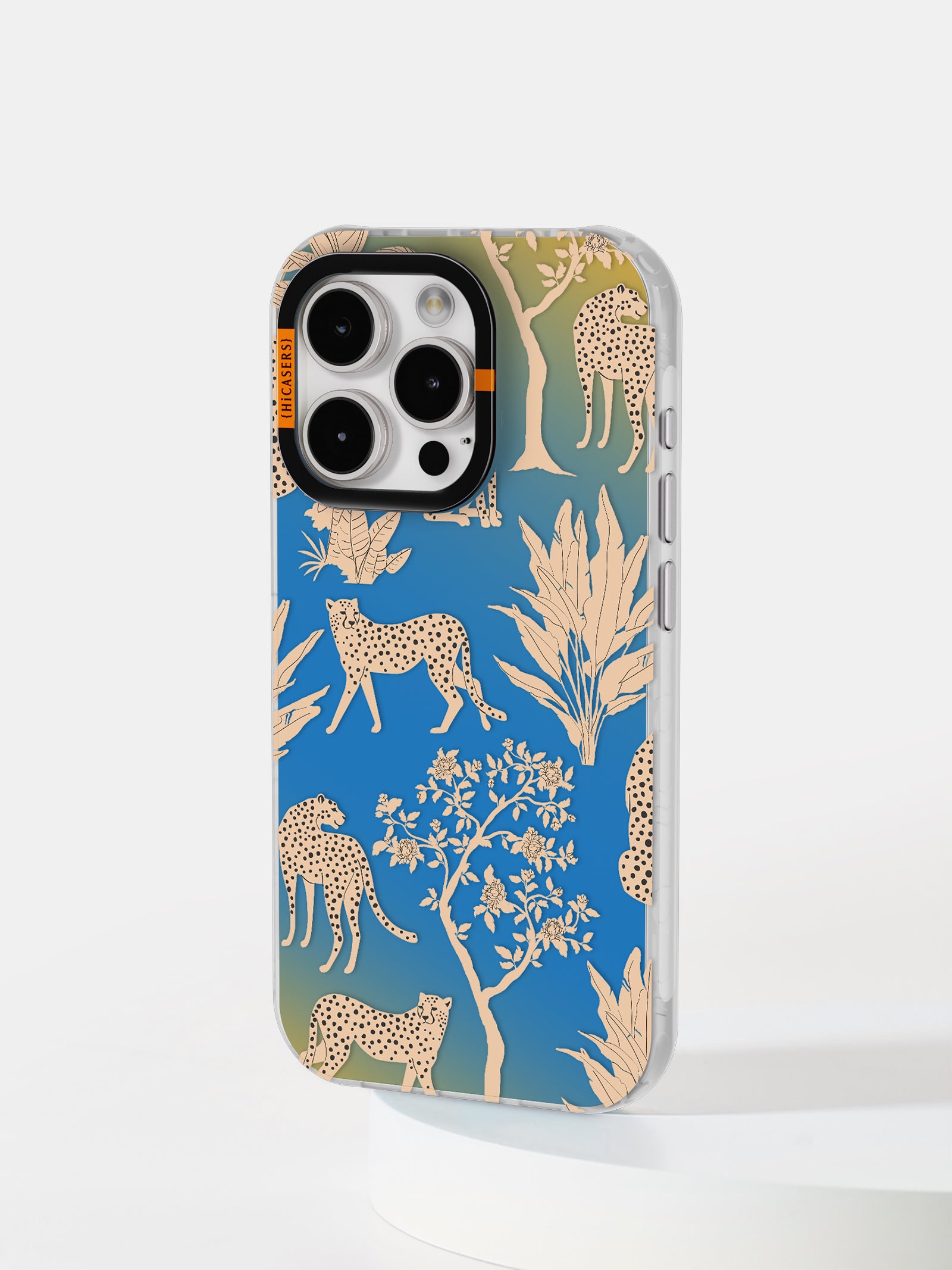 Jungle Cheetah Print Iridescent Phone Case - Blue | Stylish Protective Cover for iPhone & Samsung | Perfect for Outdoor Adventures & Fashion Lovers