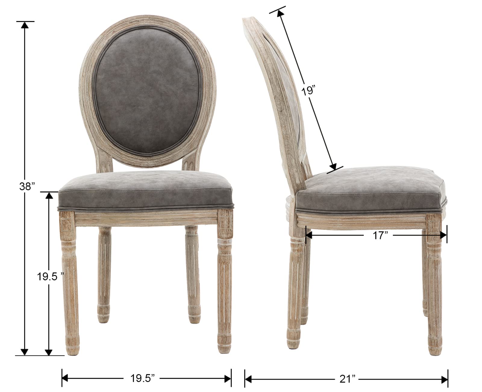 Kmax 4-Piece Grey PU Leather Dining Chairs Set - French Farmhouse Style Round Back Chairs for Kitchen, Living Room & Dining Room | Perfect for Home Decor, Entertaining Guests & Comfortable Seating