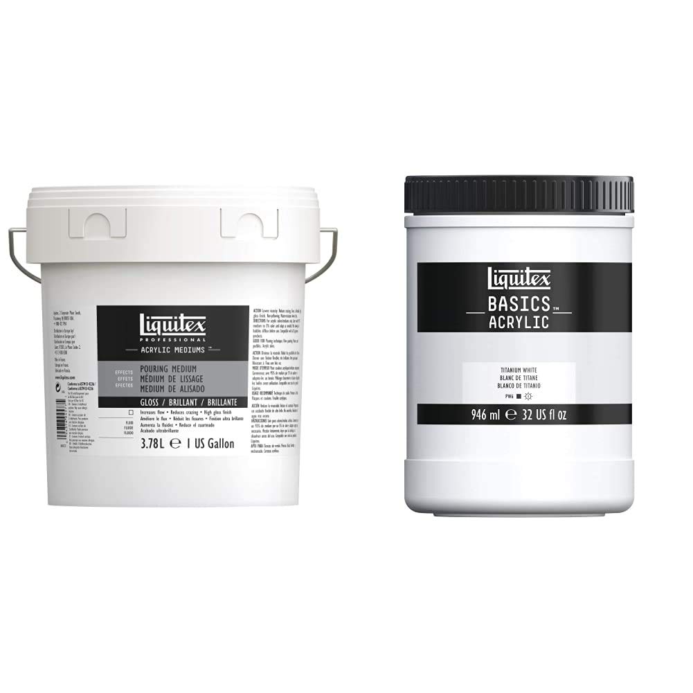 Liquitex Professional Pouring Effects Medium 1 Gallon (128 oz) & BASICS Acrylic Paint 32 oz Jar - Titanium White - Premium Acrylic Pouring Supplies for Fluid Art, Canvas Painting, DIY Home Decor