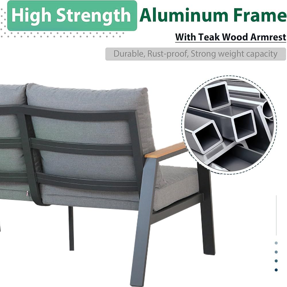 4-Piece Patio Furniture Set - Aluminum Outdoor Conversation Set with Cushions, Deck Lounge Sofa & Coffee Table for Garden, Porch, Backyard - Perfect for Relaxing, Entertaining & Outdoor Gatherings (Includes Loveseat)
