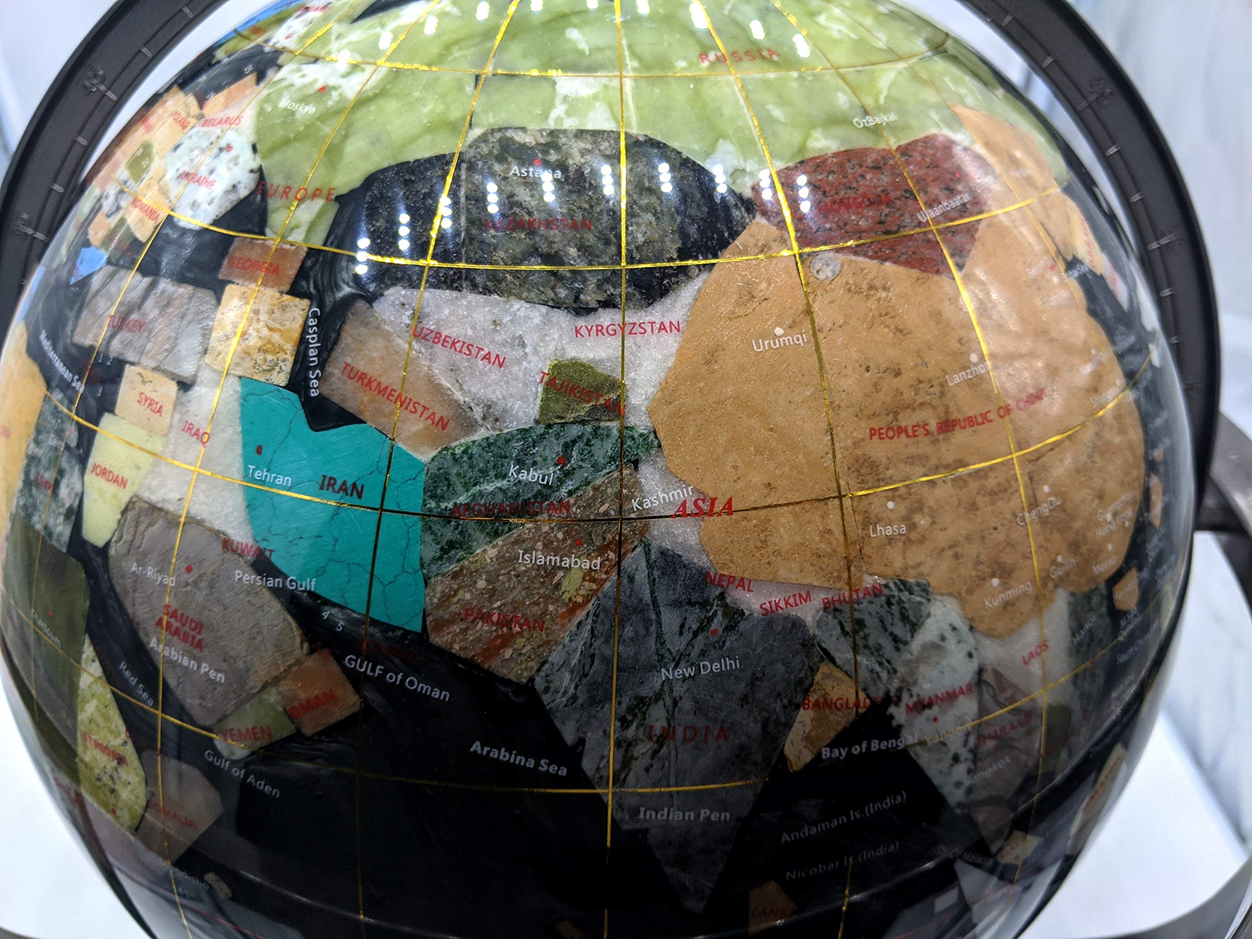 Limited Edition Black Pearl Swirl Gemstone World Globe - 21