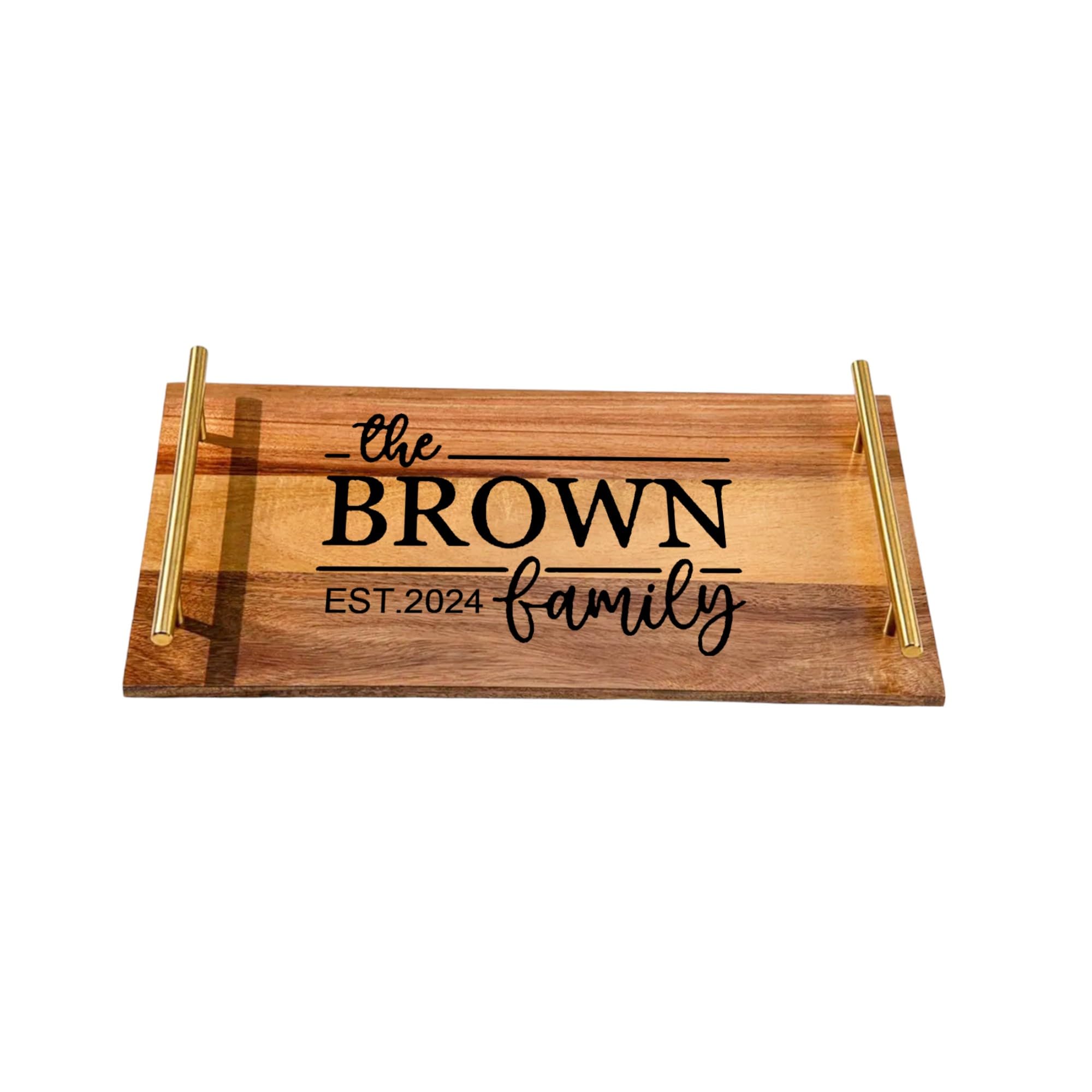 Personalized Acacia Wood Serving Tray with Handles - Engraved Wooden Tray for Coffee, Breakfast, or Cheese - Perfect Housewarming & Wedding Gift for Bridal Shower, Anniversary, or Hostess