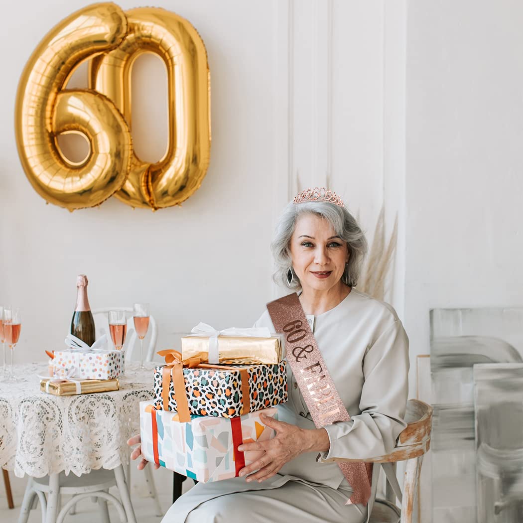 60th Birthday Sash & Tiara Set - Rose Gold Crown for Women's Milestone Celebration | Perfect 60th Birthday Gift & Party Decorations | Great for Birthday Parties, Retirement Celebrations & Special Occasions