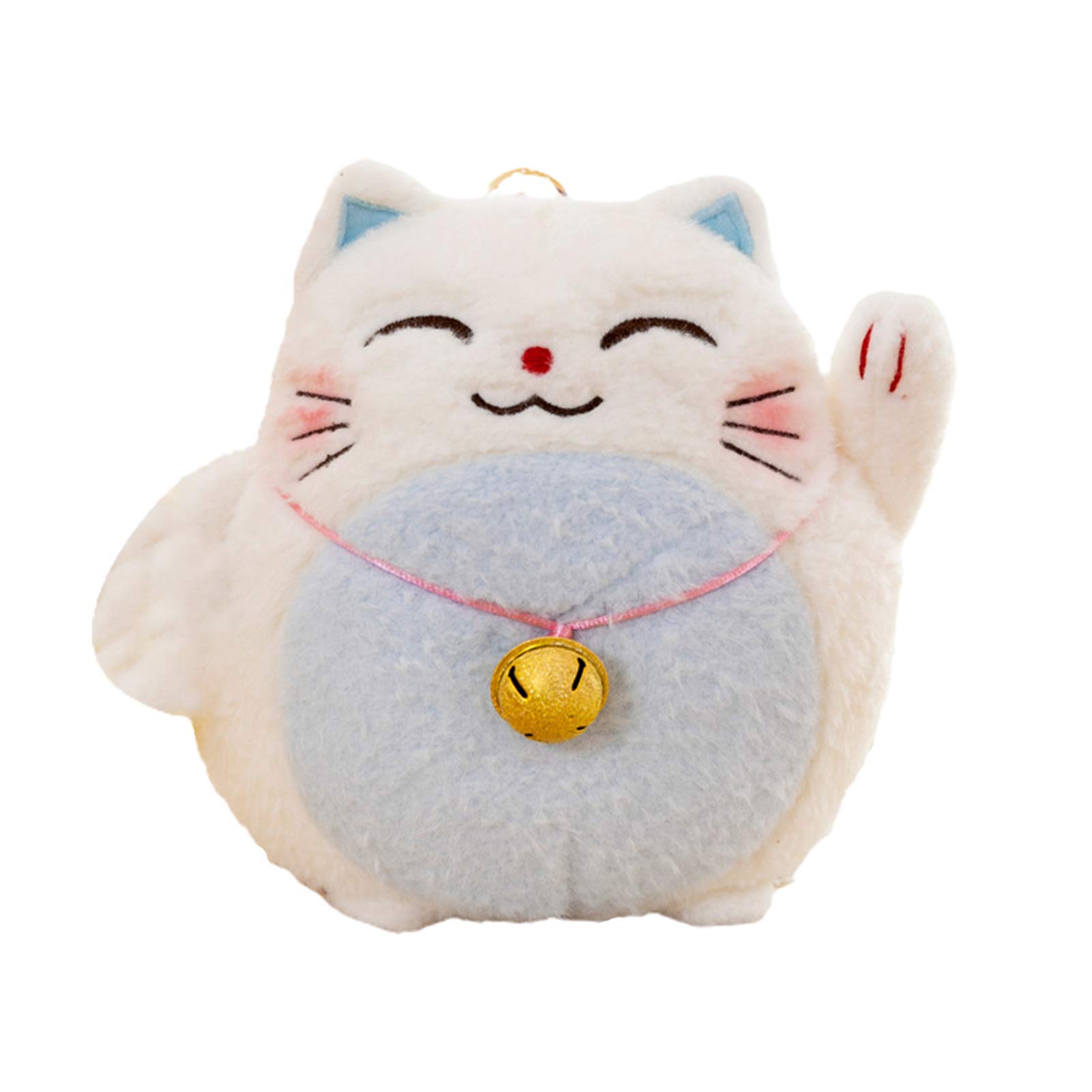Angel3292 Adorable Fluffy Fortune Cat Plush Toy - Cute Cartoon Stuffed Animal with Bell, 7-Inch Pink Plushie for Home Desk Decor, Cafe Display & Gift Giving