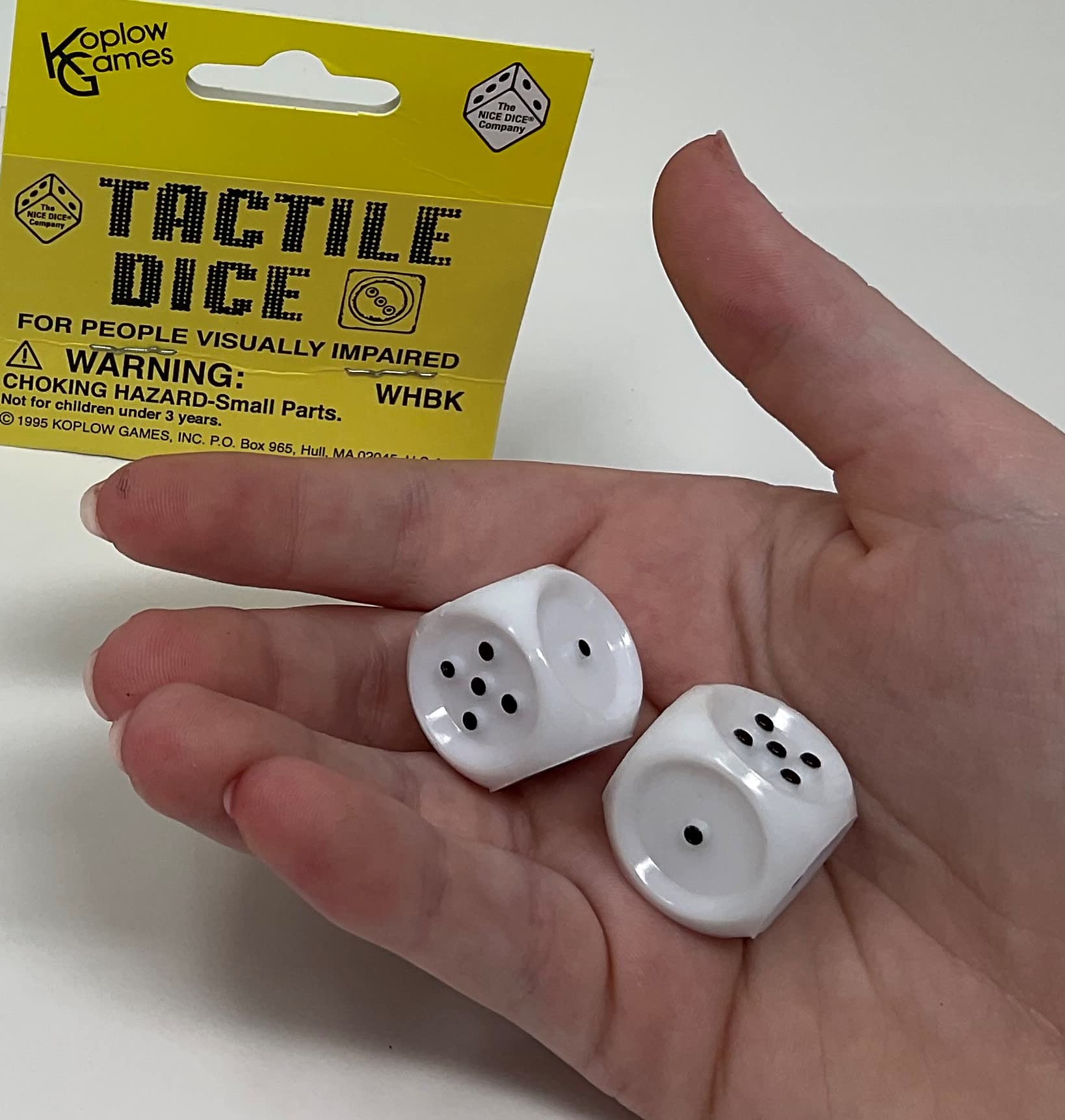 White Tactile Dice with Raised Black Pips - 20mm D6 Dice Set (Pack of 2) by Koplow Games - Perfect for Board Games, RPGs, and Casino Night