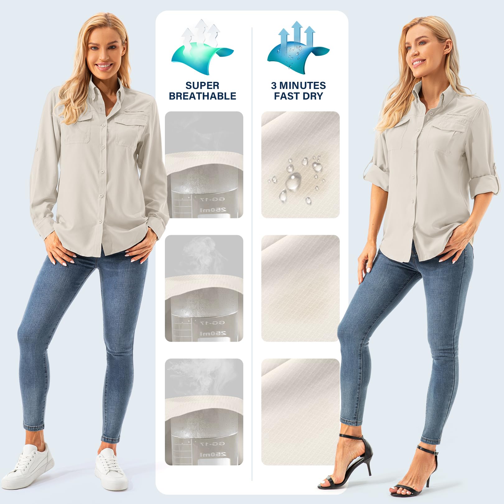 Women's UPF 50+ Safari Shirt - Long Sleeve Sun Protection for Hiking & Fishing