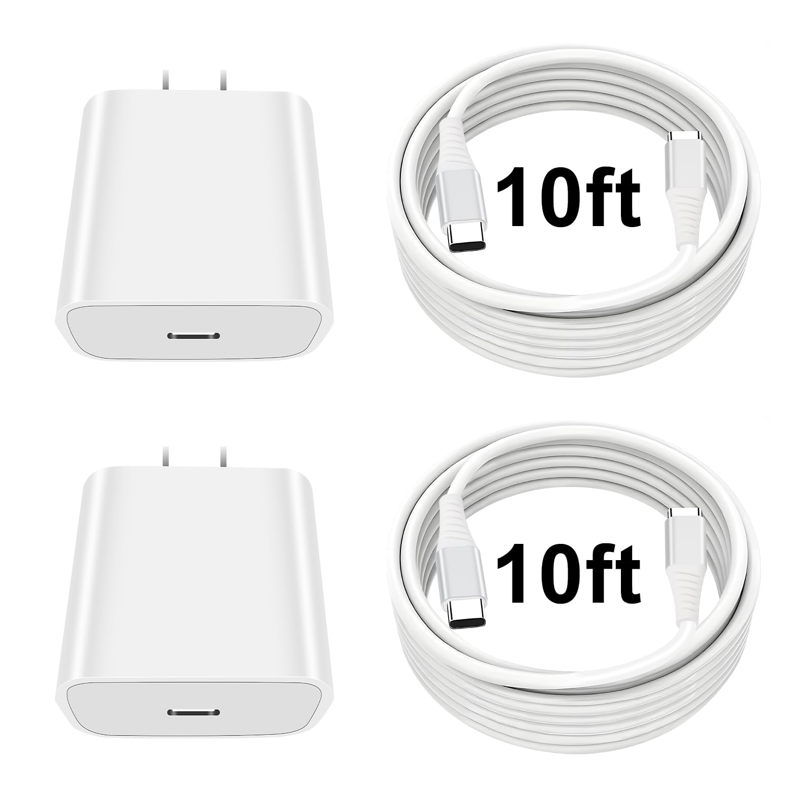 2 Pack 10ft USB C Fast Charger for iPhone 16/15 & iPad Pro - 20W PD Charging Cable Compatible with iPad Air 5th/4th, 2022 iPad 10th Gen, iPad Mini 6, Google Pixel - Long Cord for Home, Office & Travel Charging