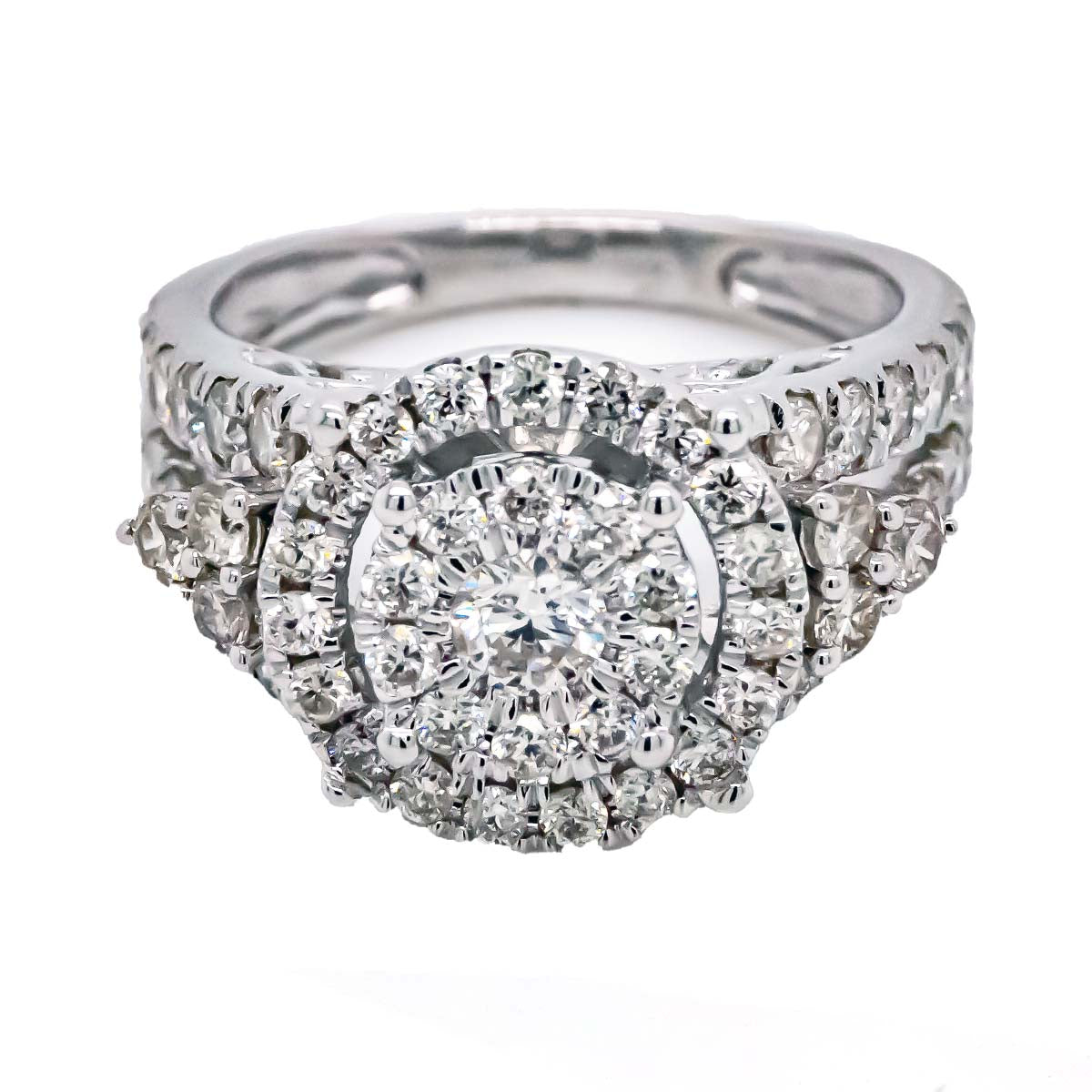 2.00 CTW Cluster Halo Diamond Engagement Ring for Women - 14K White Gold Wedding Band - Sparkling Bridal Jewelry Gift for Proposal, Anniversary & Special Occasions