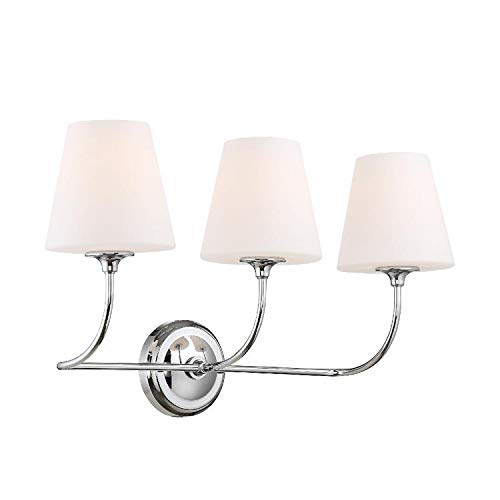Crystorama Libby Langdon Sylvan 3-Light Polished Chrome Bathroom Vanity Light Fixture - Perfect for Modern Bathroom, Powder Room, and Dressing Area Lighting