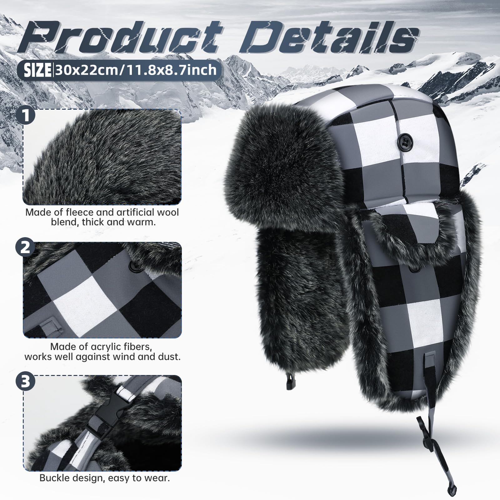 Syhood 2-Pack Unisex Plaid Ushanka Winter Hats with Ear Flaps - Warm Fleece-Lined Trapper Hat for Men & Women - Perfect for Skiing, Snowboarding & Cold Weather Outdoor Activities