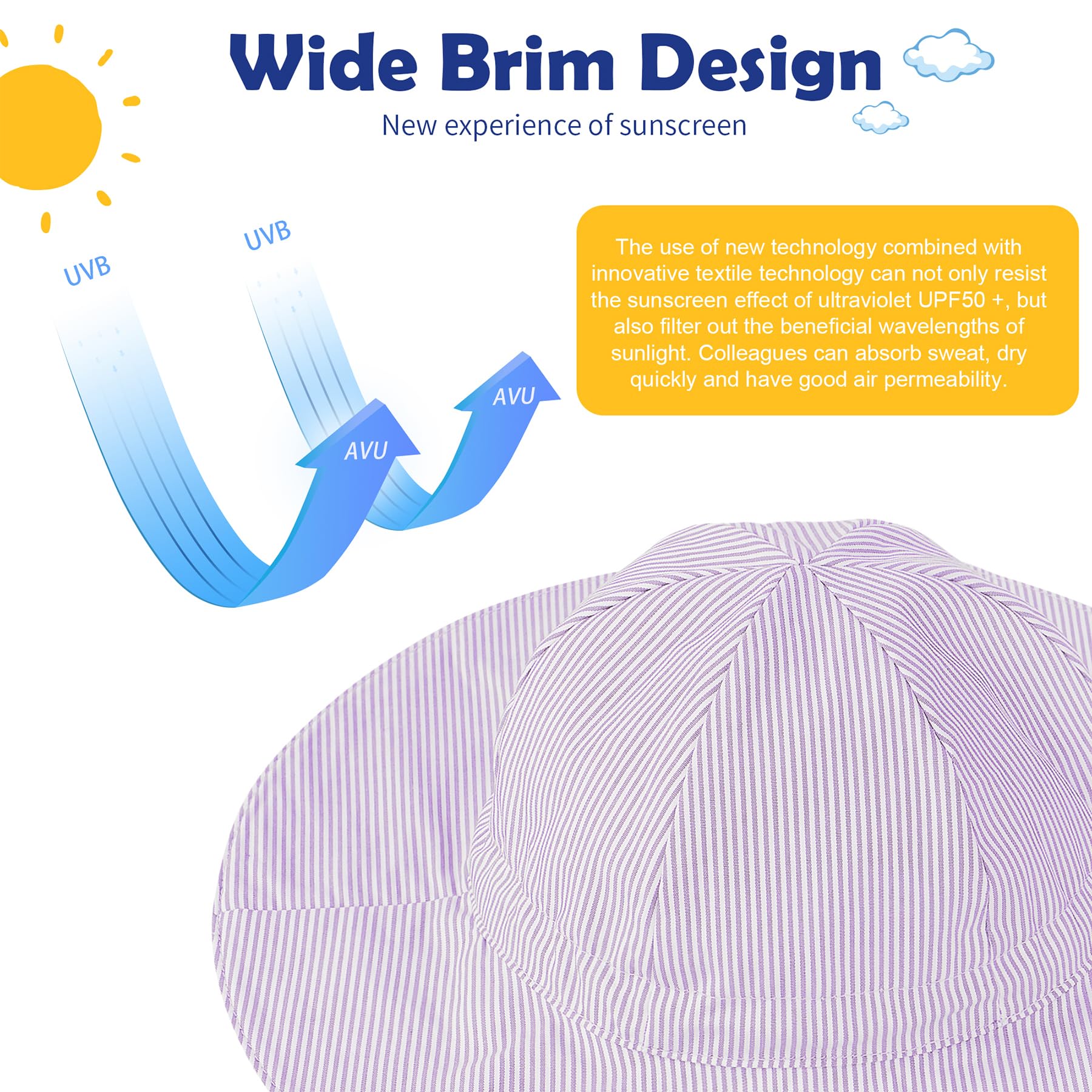 Zando UPF 50+ Baby Sun Hat - Toddler Sun Protection Bucket Hats for Boys & Girls 0-4T, Infant Wide Brim Beach Hat for Outdoor Play, Swimming & Summer Activities