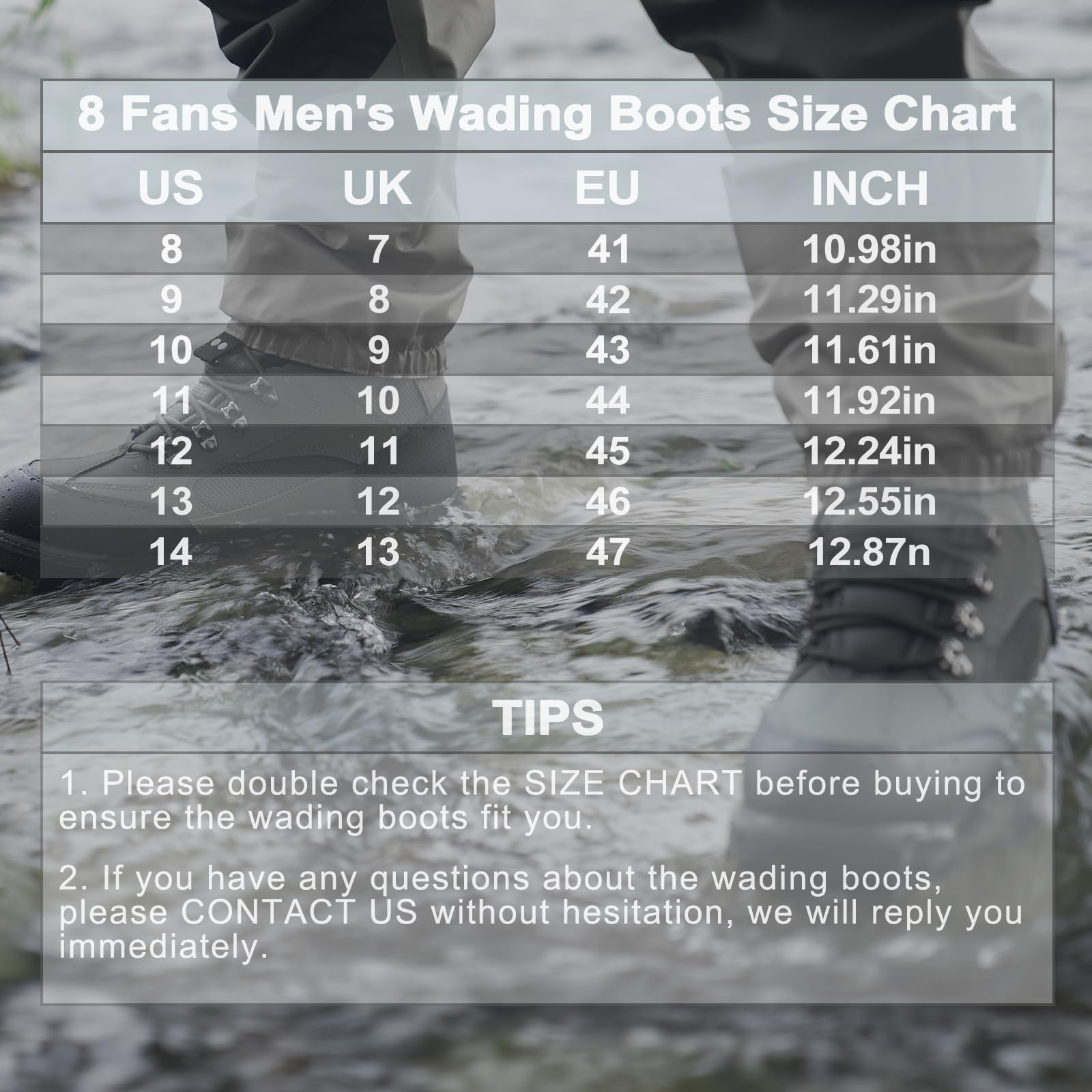 8 Fans Men's Wading Boots - Anti-Slip Rubble Sole, Comfortable & Durable Fishing & Hunting Boots for Outdoor Adventures | Perfect for Stream Fishing, Duck Hunting & Wetland Exploration