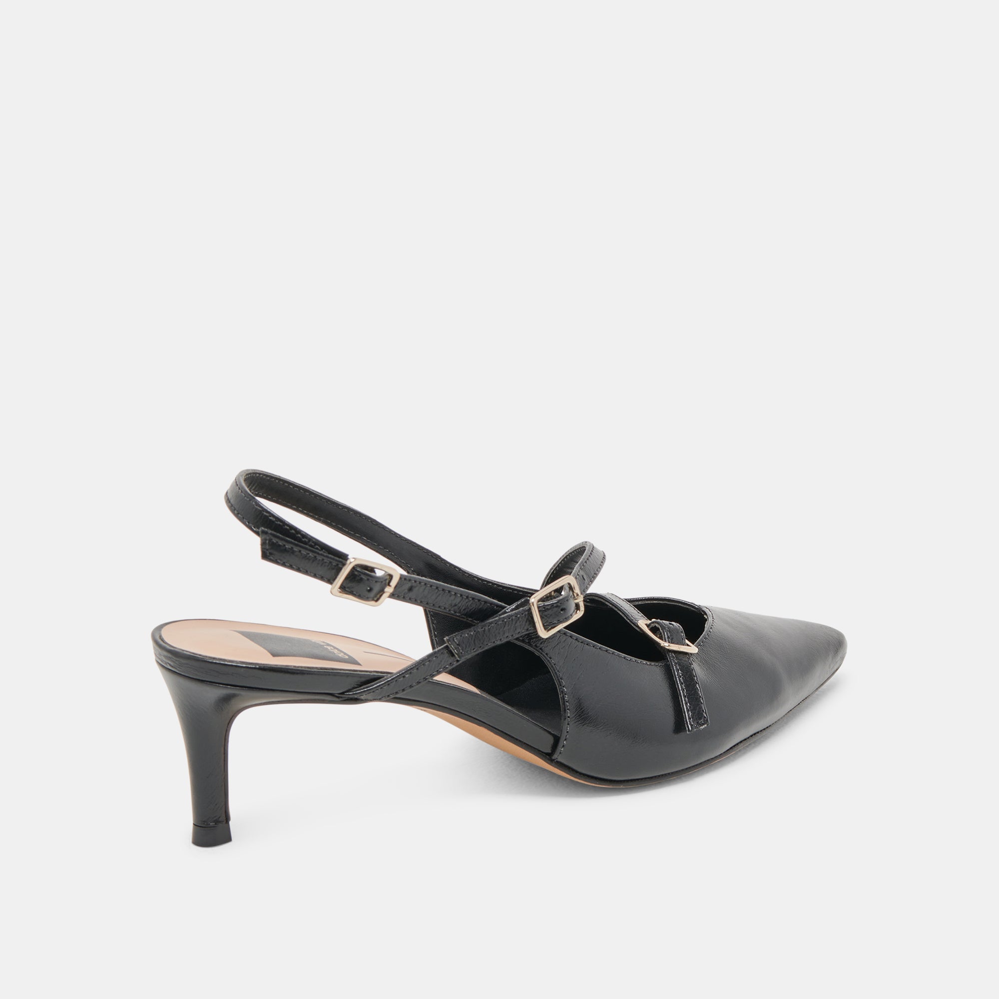 PAMLA Mid Heel Wide Fit Patent Leather Shoes for Women - Stylish & Comfortable Midnight Crinkle Design - Perfect for Office, Parties & Evening Events