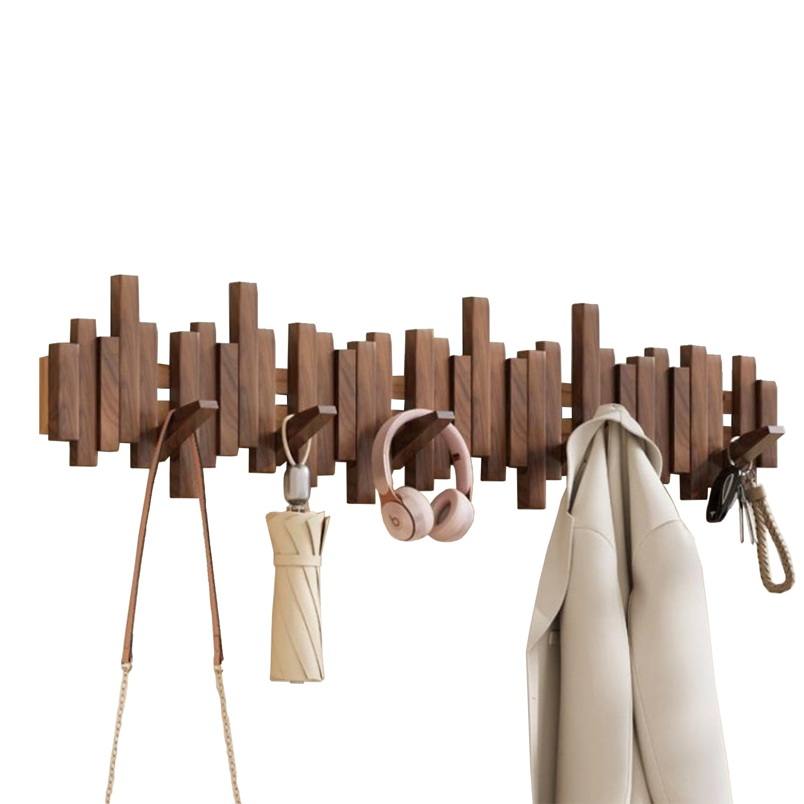 Walnut Wall Mount Coat Rack with 12 Hooks - Space Saving for Entryway & Bedroom