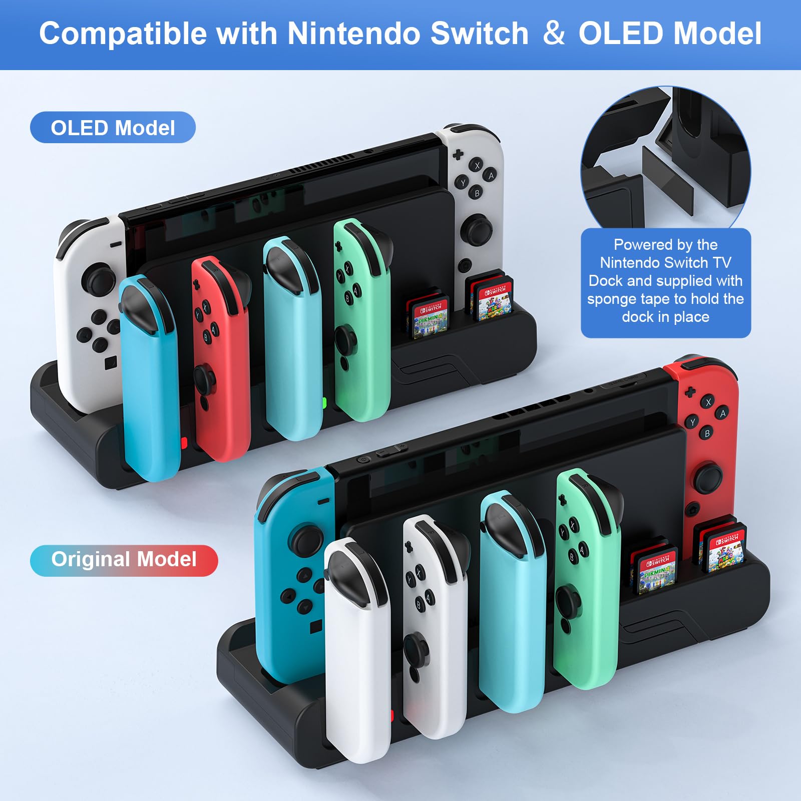 MLIFEMFUL Switch Joycon Charging Dock - 6-Port Fast Charger for Nintendo Switch & OLED Model Joycons with Game Card Storage | Perfect for Gaming Parties, Travel & Multiplayer Sessions