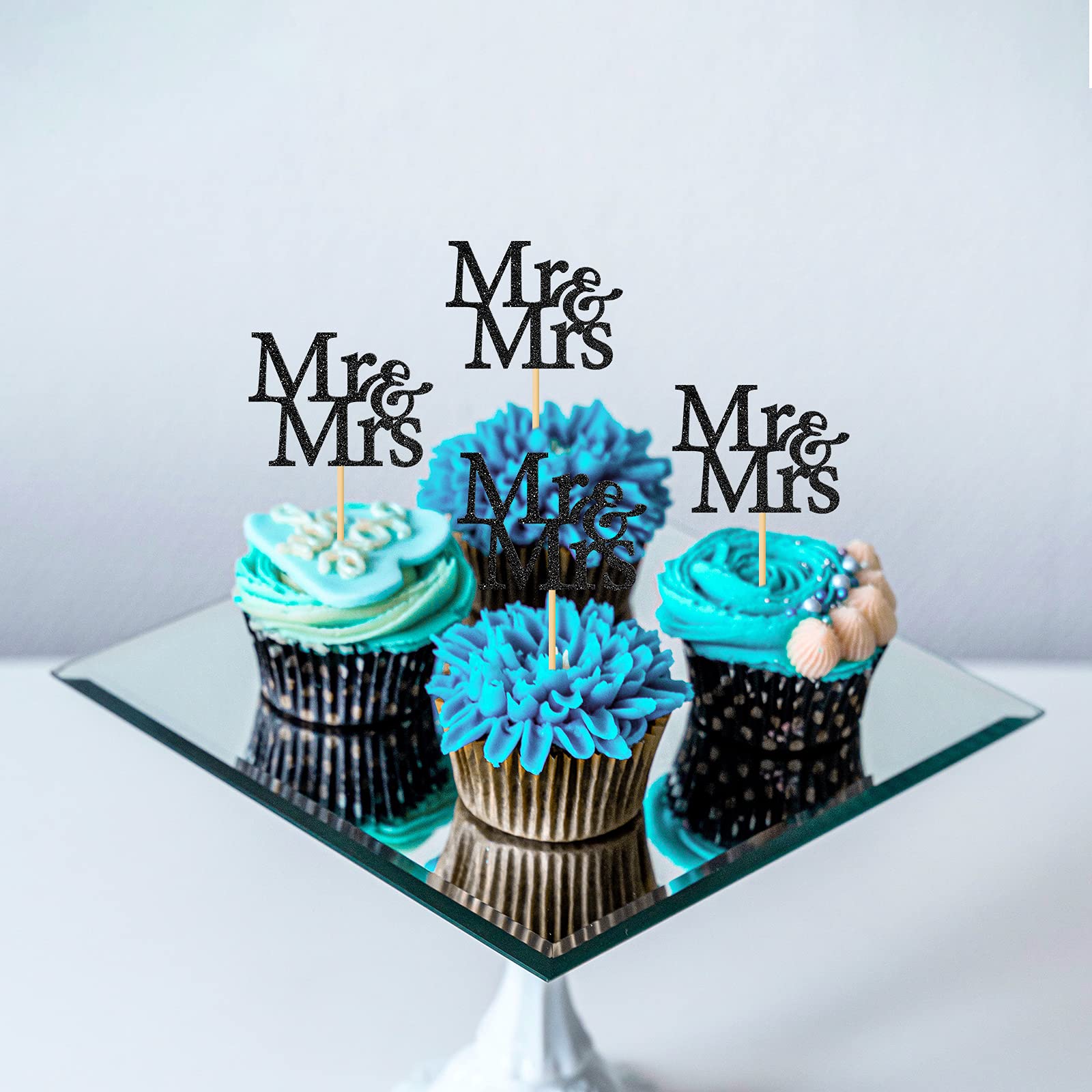 24-Piece Mr & Mrs Glitter Cupcake Toppers Set - Elegant Wedding, Bridal Shower & Engagement Party Decorations - Perfect for Anniversary Celebrations & Romantic Dessert Displays